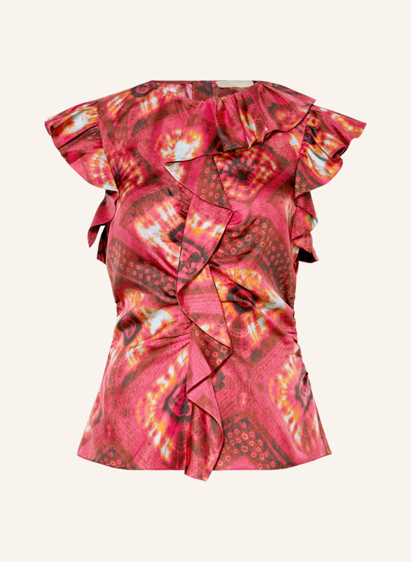 ULLA JOHNSON Blouse top VIDA made of silk with frills, Color: FUCHSIA/ DARK RED/ MINT (Image 1)
