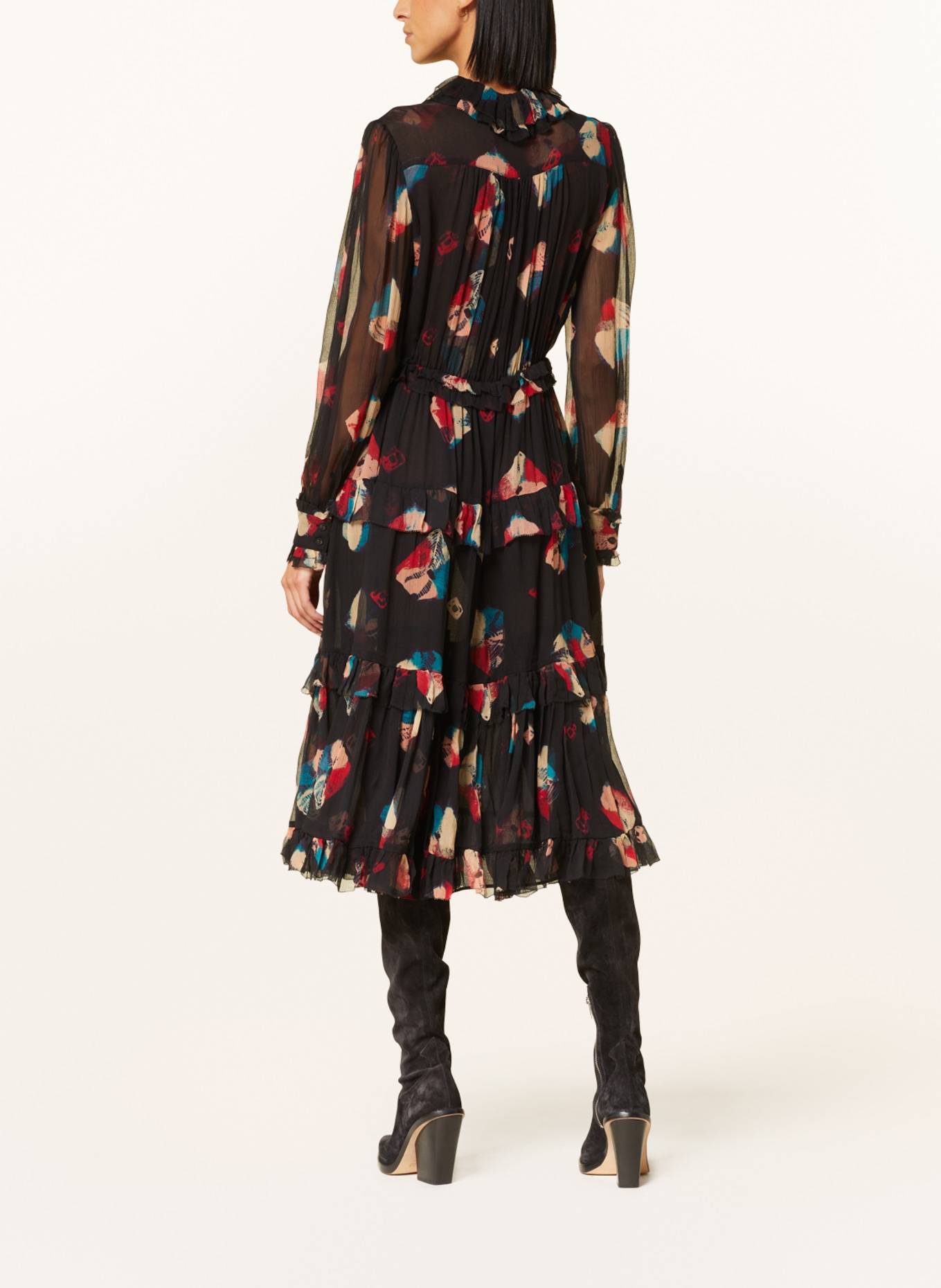 ULLA JOHNSON Silk dress REINA, Color: BLACK/ RED/ NEON TURQUOISE (Image 3)