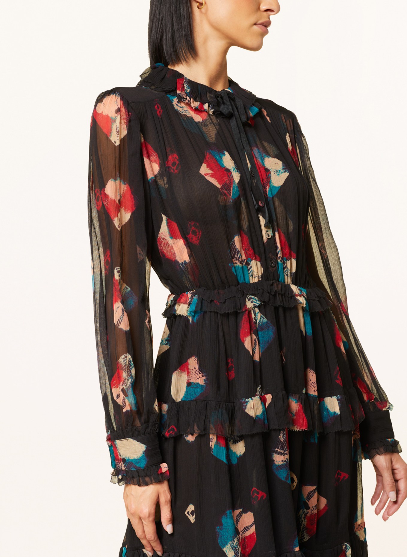 ULLA JOHNSON Silk dress REINA, Color: BLACK/ RED/ NEON TURQUOISE (Image 4)