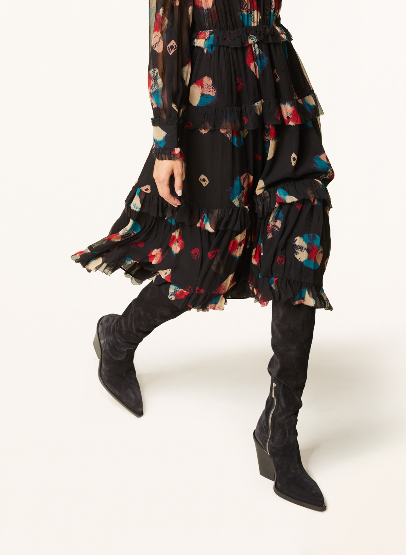 ULLA JOHNSON Silk dress REINA, Color: BLACK/ RED/ NEON TURQUOISE (Image 5)