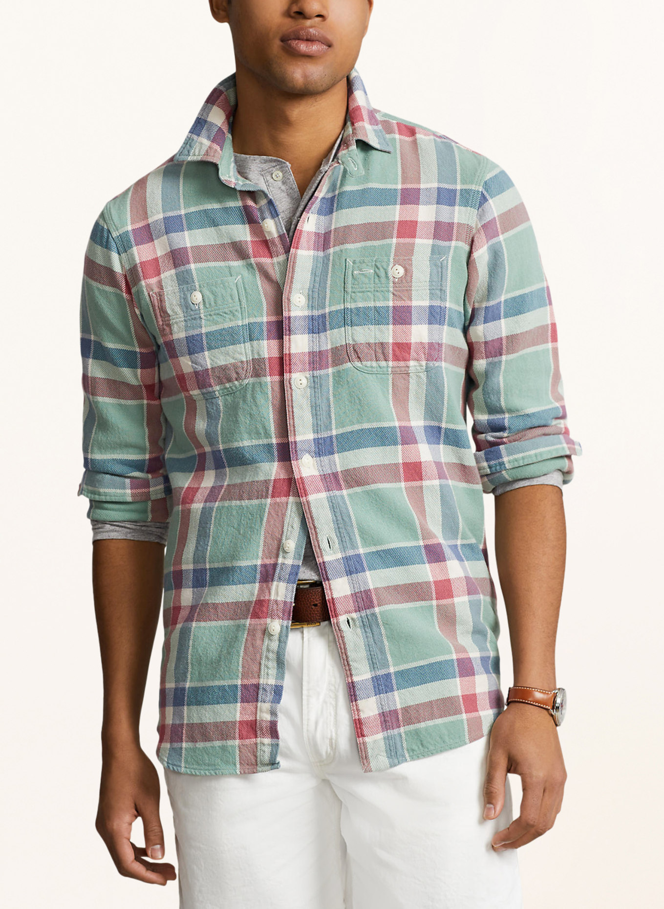 POLO RALPH LAUREN Flannel shirt comfort fit, Color: LIGHT GREEN/ RED/ BLUE (Image 4)