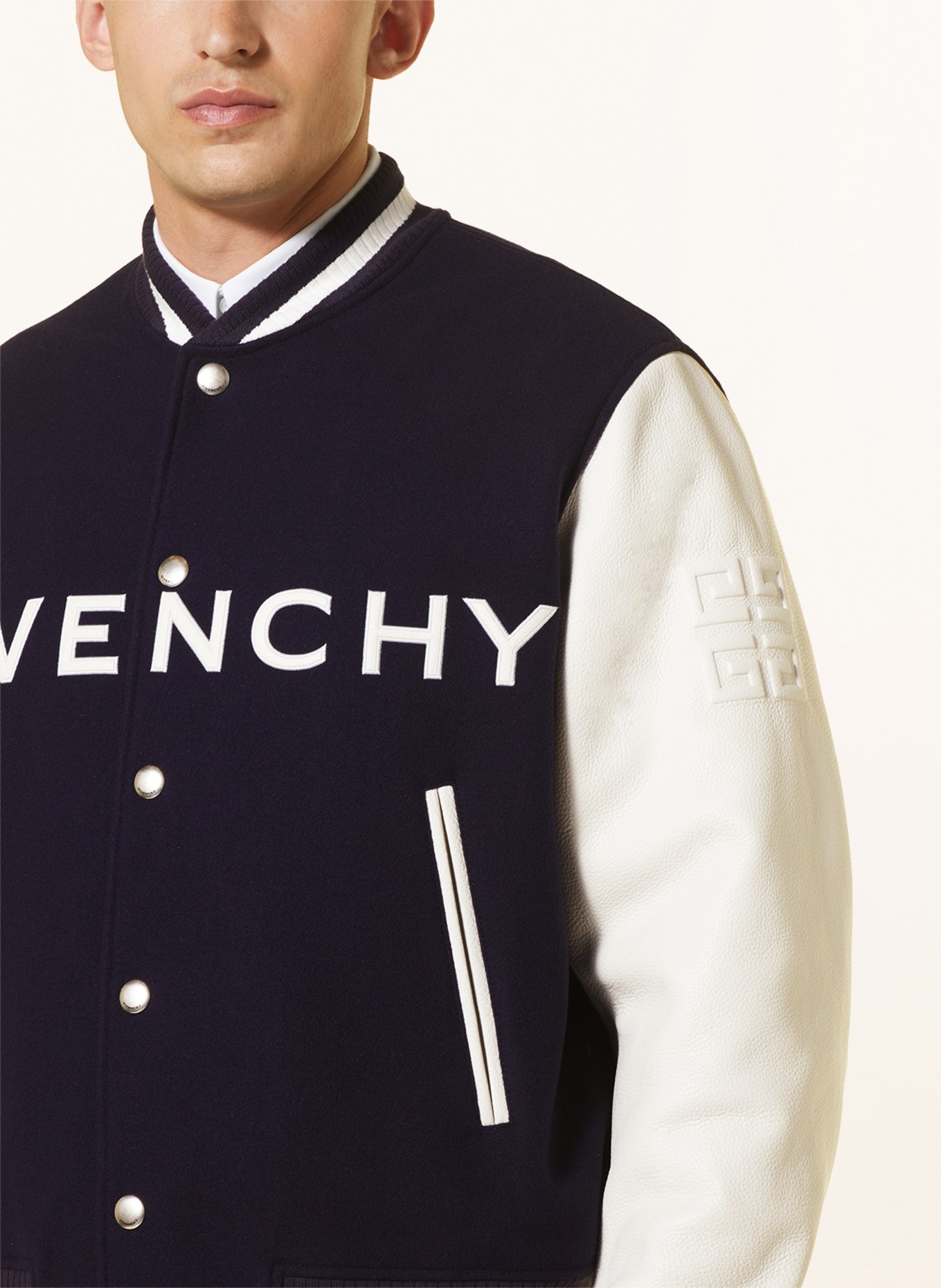 GIVENCHY Bomber jacket in mixed materials, Color: WHITE/ BLUE (Image 4)