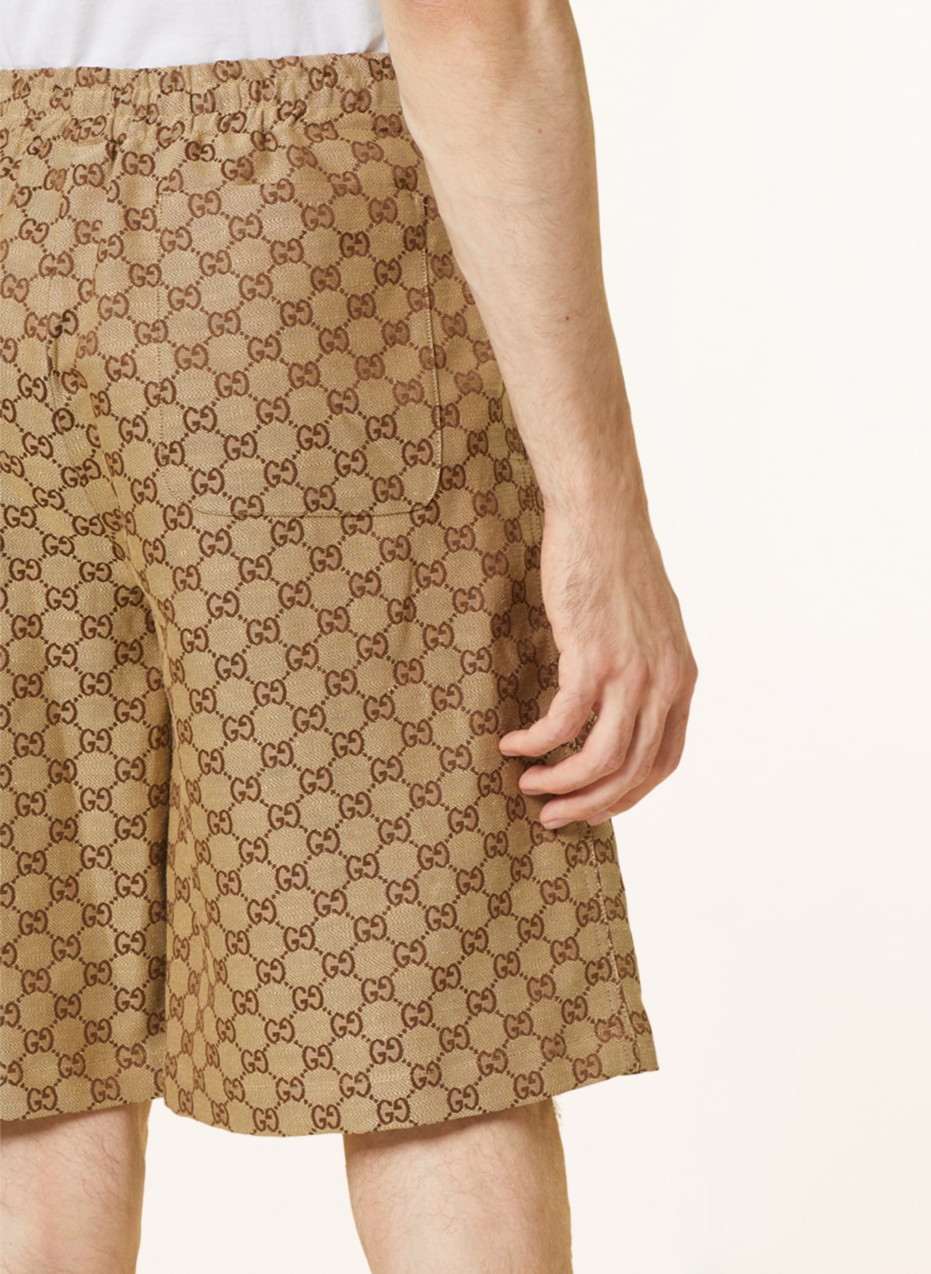 GUCCI Shorts GG SUPREME with linen in camel/ brown