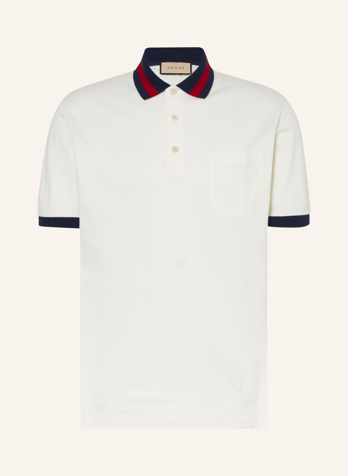 GUCCI Piqué-Poloshirt, Farbe: ECRU/ ROT/ DUNKELBLAU (Bild 1)