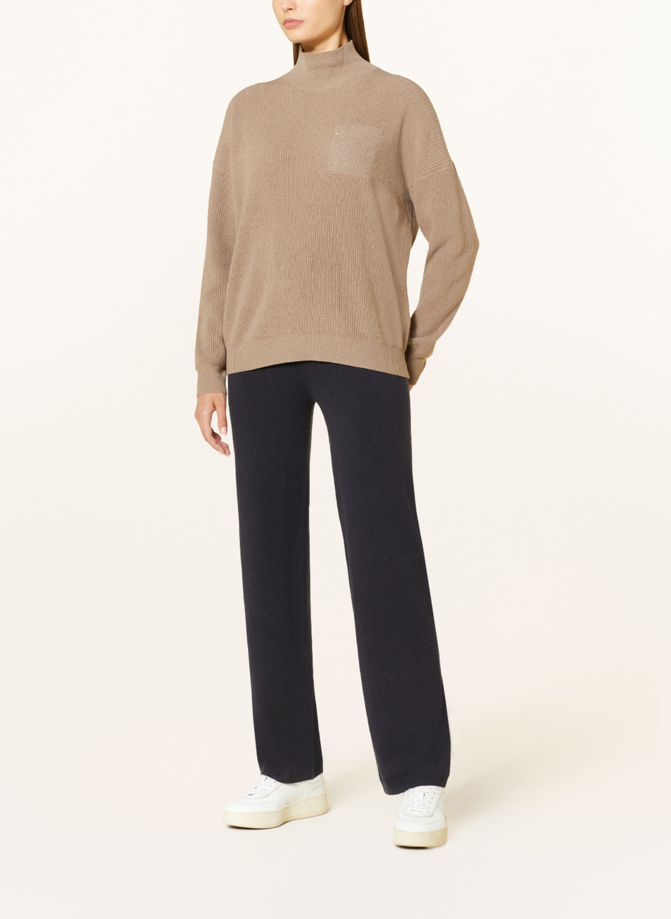 PESERICO Úpletové kalhoty v joggingovém stylu s ozdobnými perličkami, Barva: TMAVĚ MODRÁ (Obrázek 2)