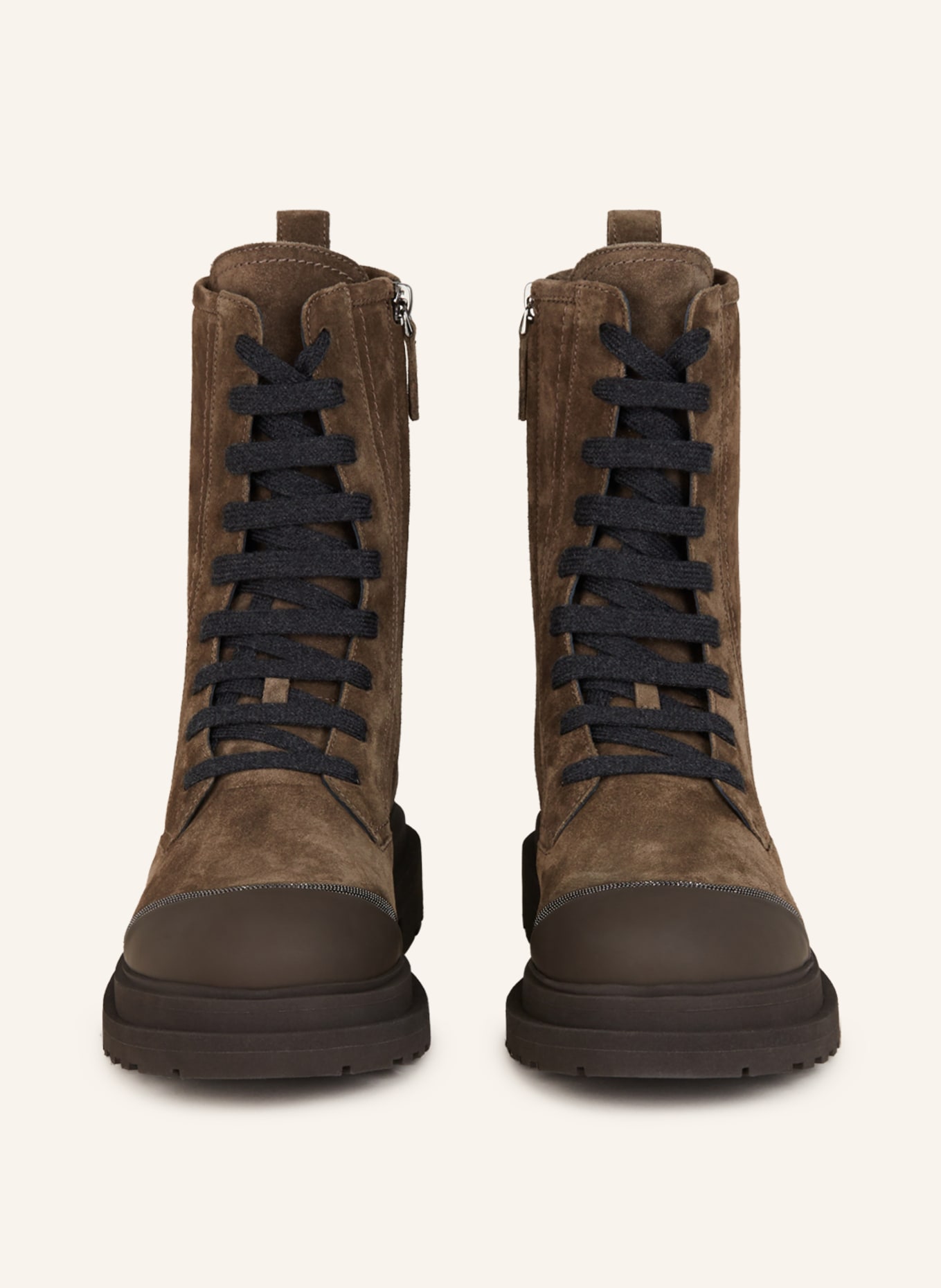 BRUNELLO CUCINELLI Lace-up Boots with decorative gems, Color: BROWN (Image 3)