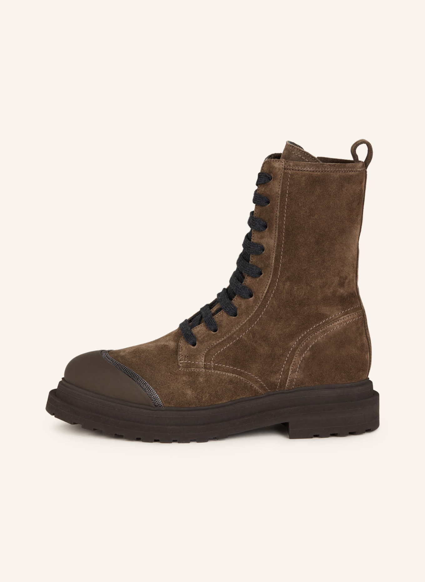 BRUNELLO CUCINELLI Lace-up Boots with decorative gems, Color: BROWN (Image 4)