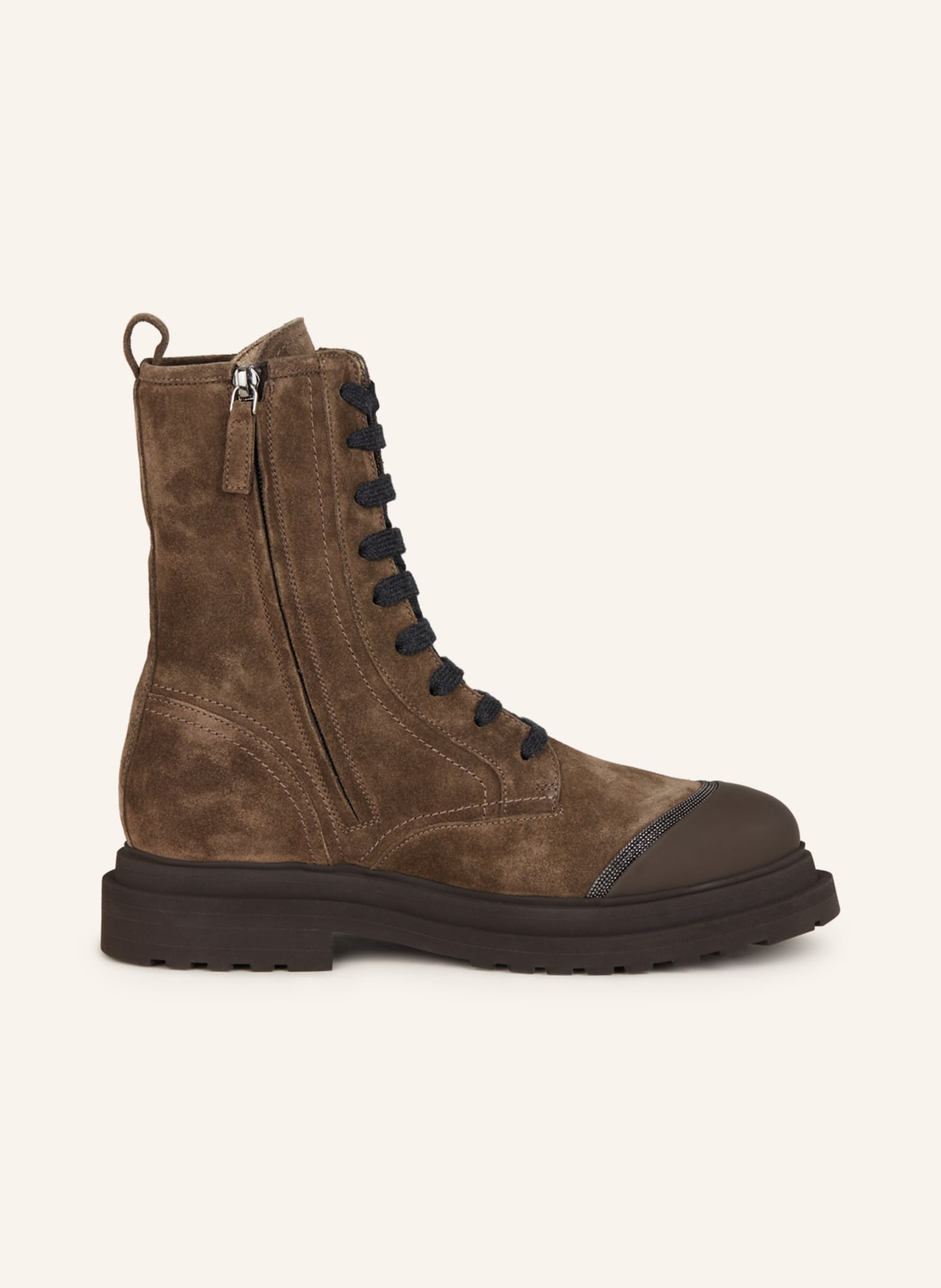 BRUNELLO CUCINELLI Lace-up Boots with decorative gems, Color: BROWN (Image 5)