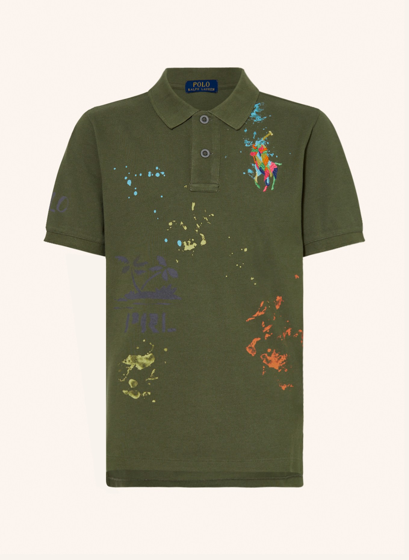 POLO RALPH LAUREN Piqué-Poloshirt, Farbe: KHAKI/ NEONBLAU/ PINK (Bild 1)