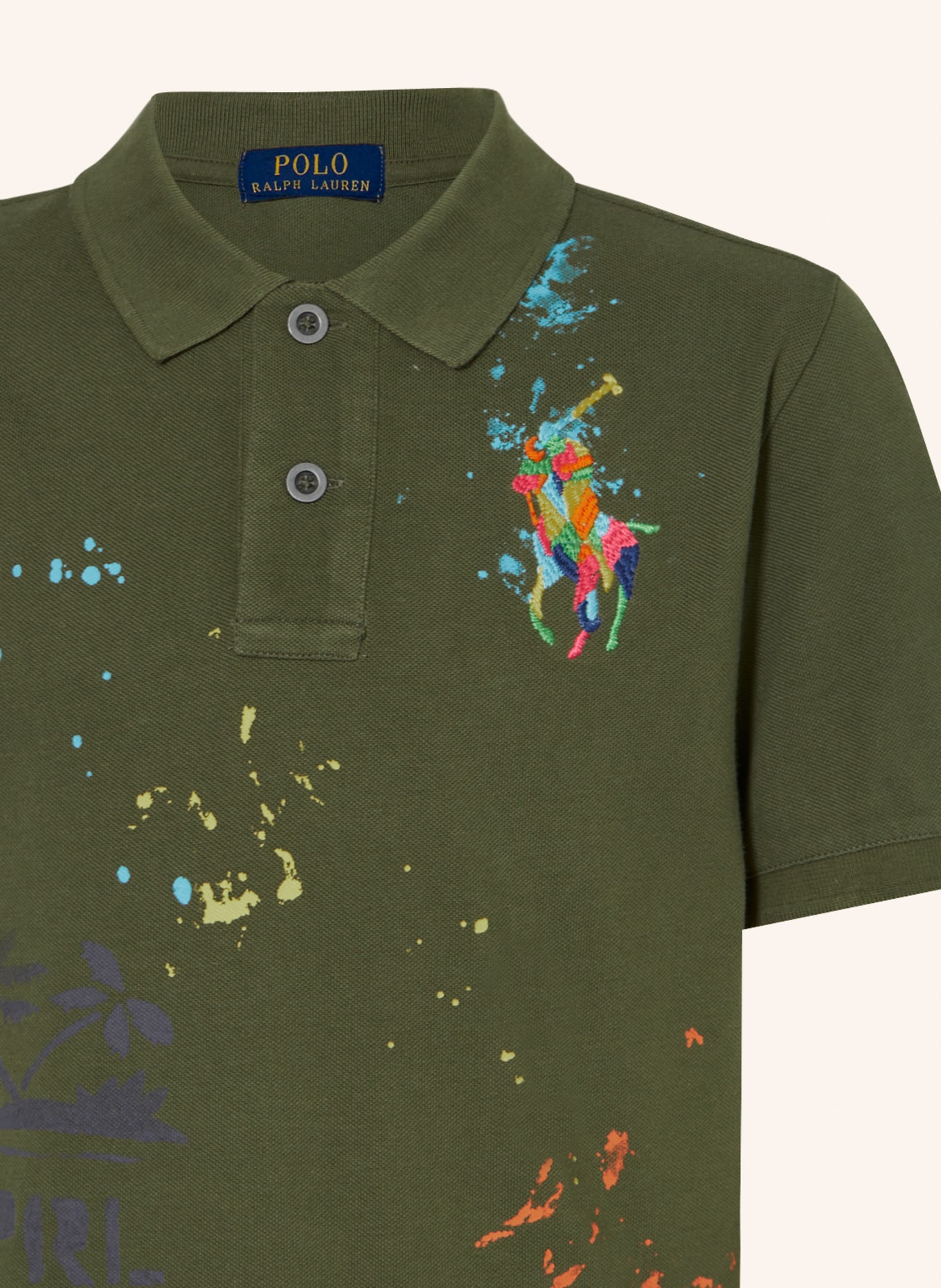 POLO RALPH LAUREN Piqué-Poloshirt, Farbe: KHAKI/ NEONBLAU/ PINK (Bild 3)