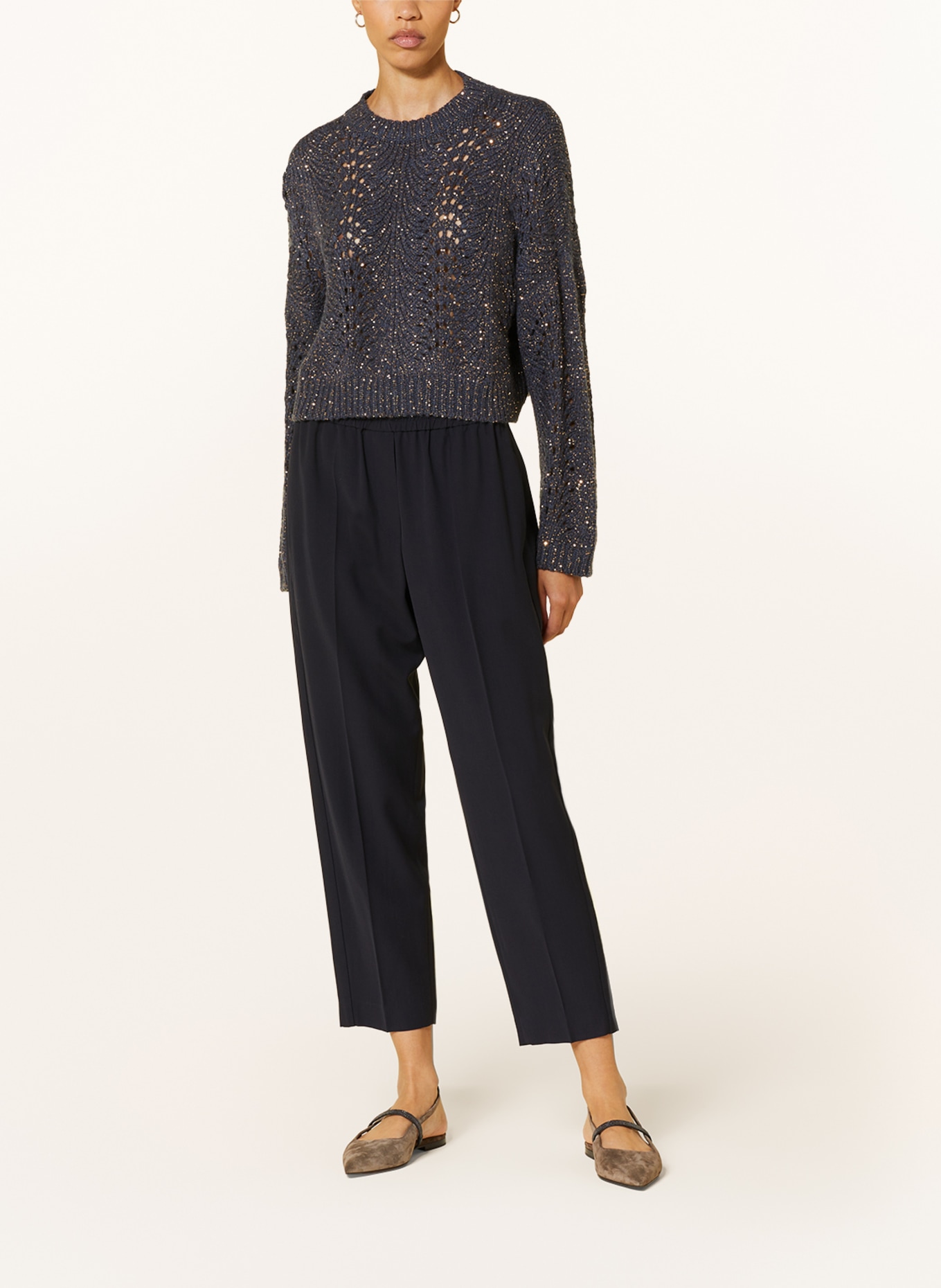 BRUNELLO CUCINELLI Pullover mit Cashmere und Pailletten, Farbe: DUNKELBLAU/ GOLD (Bild 2)