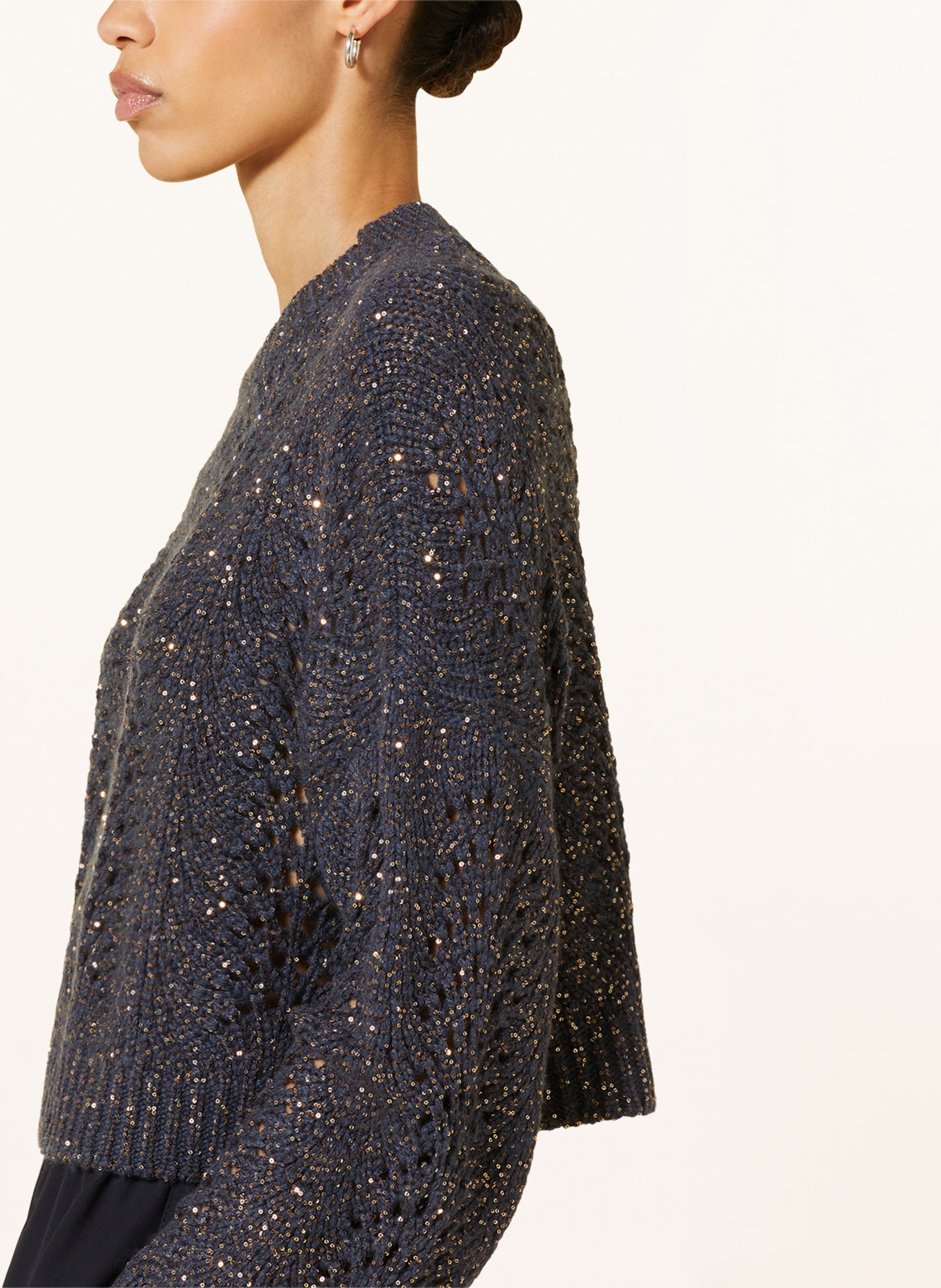 BRUNELLO CUCINELLI Pullover mit Cashmere und Pailletten, Farbe: DUNKELBLAU/ GOLD (Bild 4)