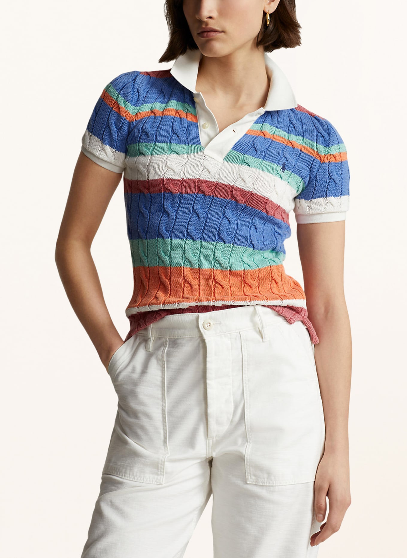 POLO RALPH LAUREN Strick-Poloshirt, Farbe: BLAU/ ORANGE/ GRÜN (Bild 4)