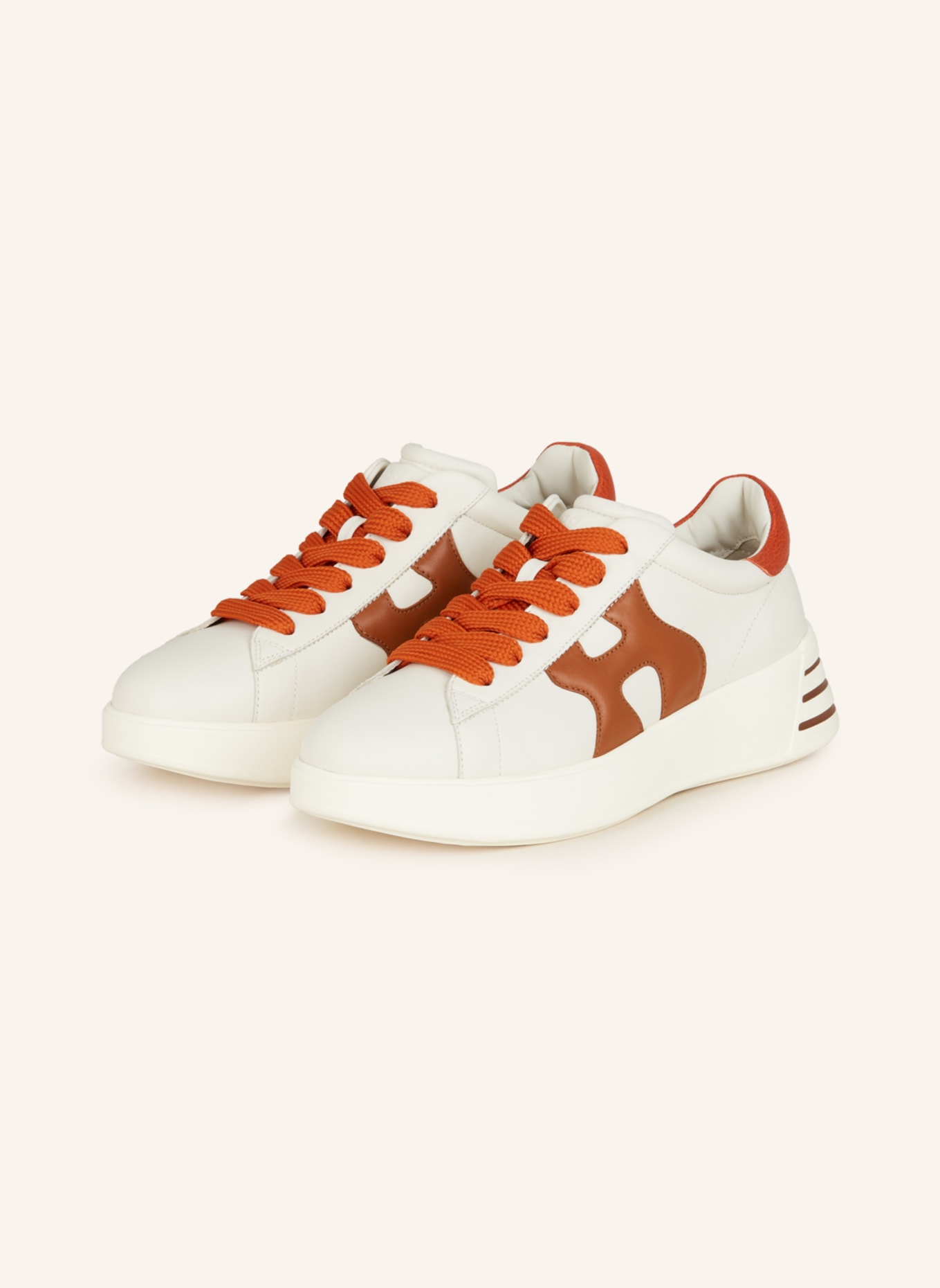 HOGAN Sneakers REBEL H564, Color: WHITE/ DARK ORANGE/ COGNAC (Image 1)
