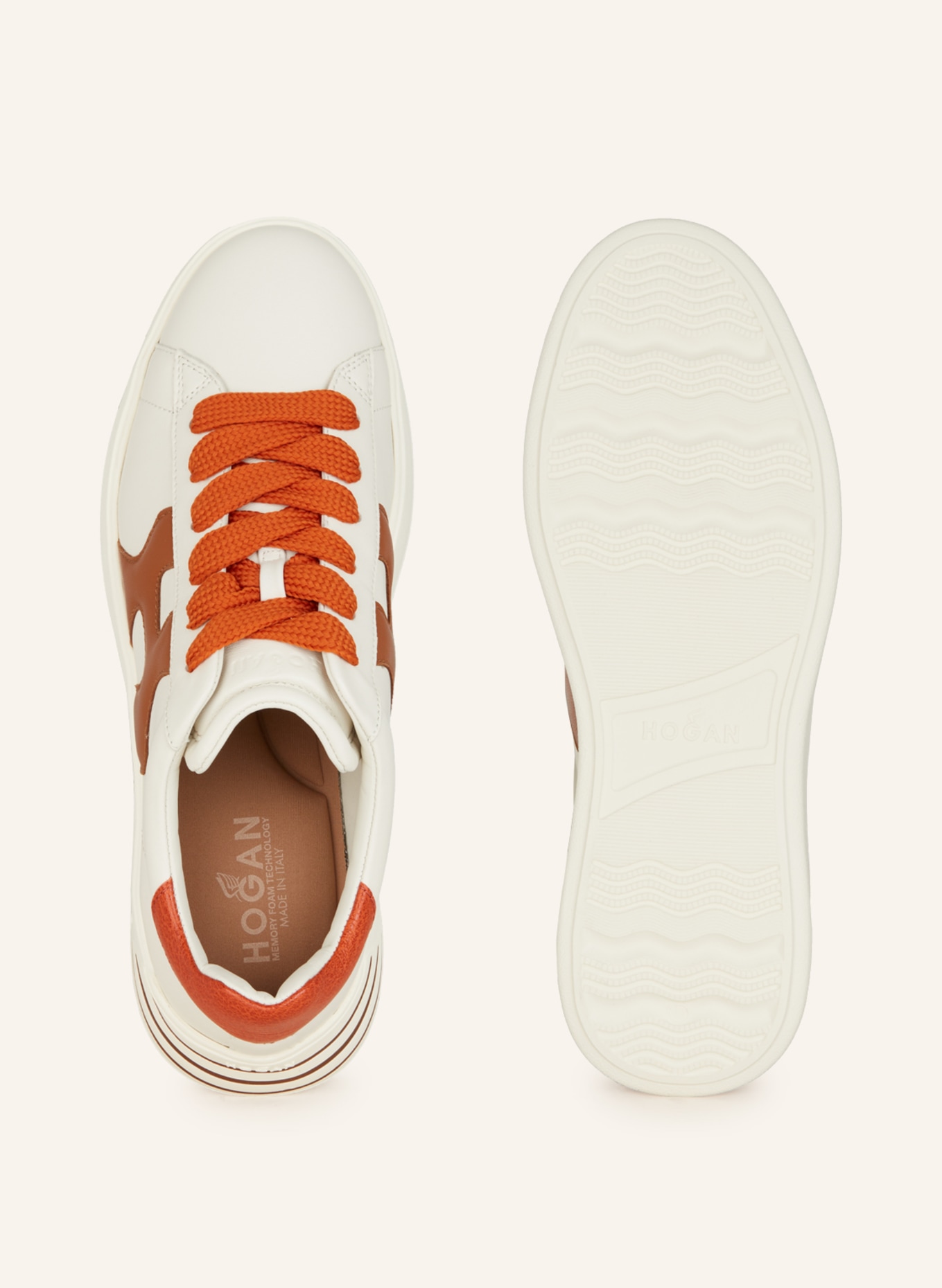 HOGAN Sneakers REBEL H564, Color: WHITE/ DARK ORANGE/ COGNAC (Image 5)