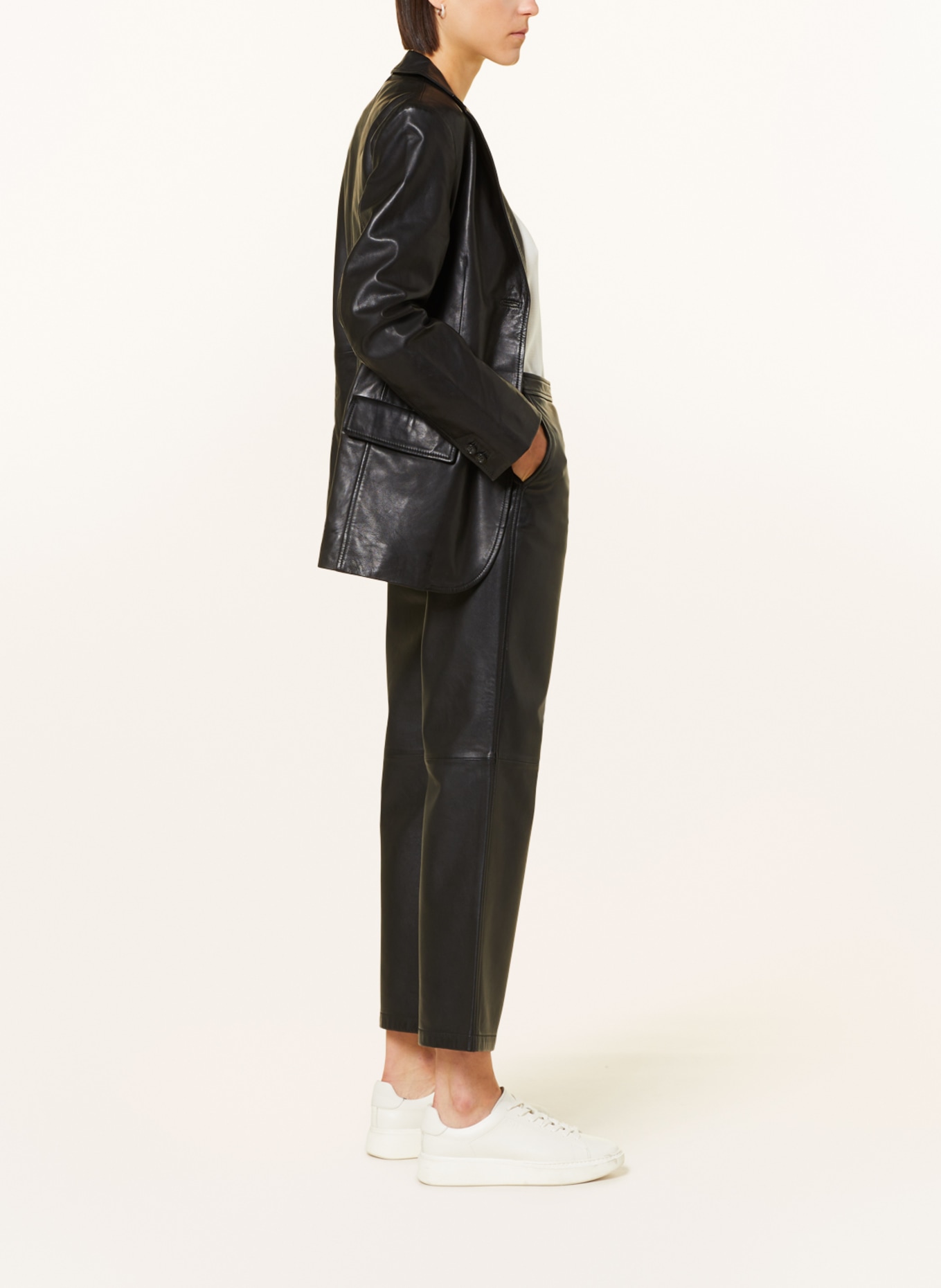 Marc O'Polo 7/8 trousers made of leather, Color: BLACK (Image 4)