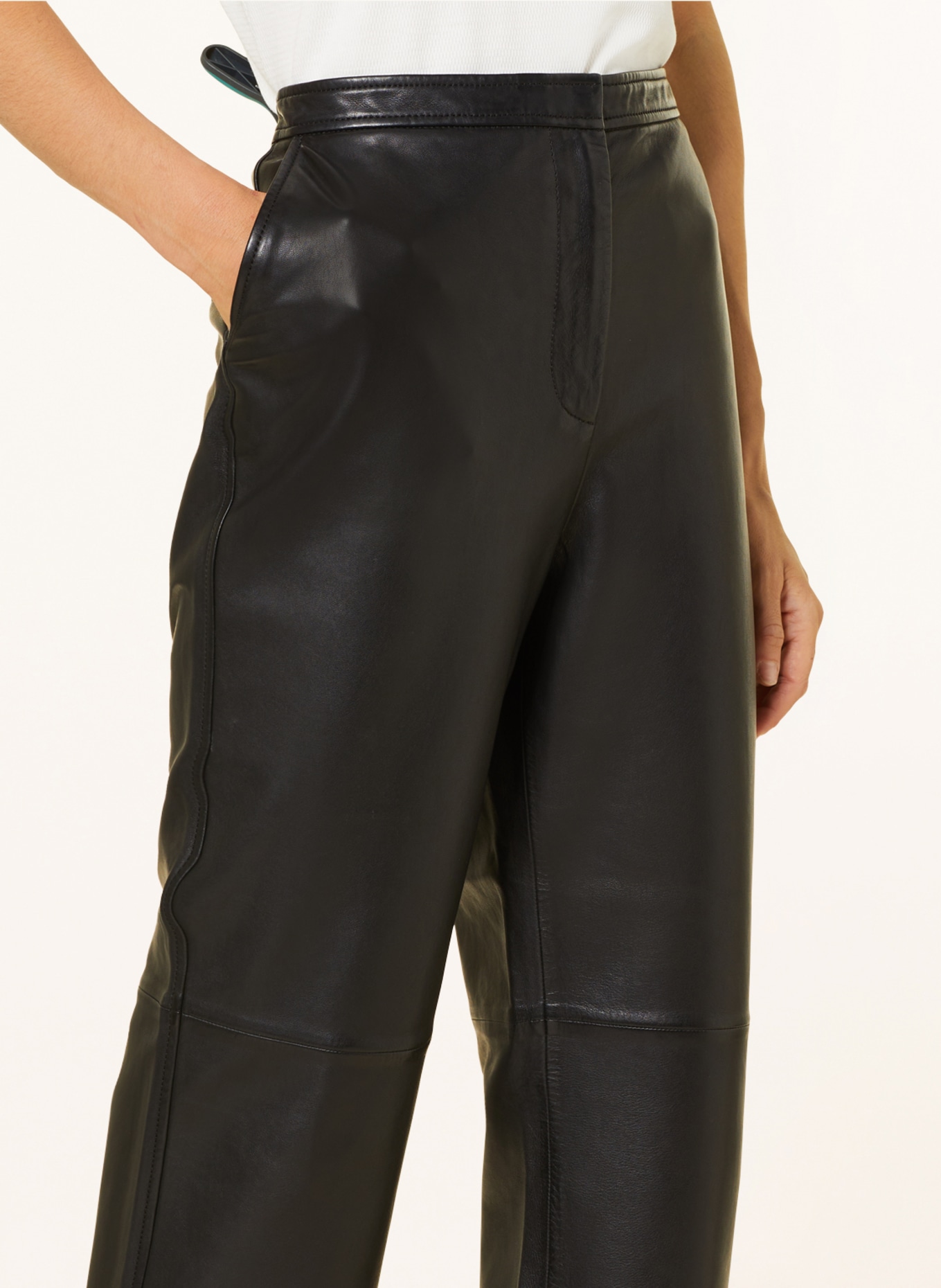 Marc O'Polo 7/8 trousers made of leather, Color: BLACK (Image 5)