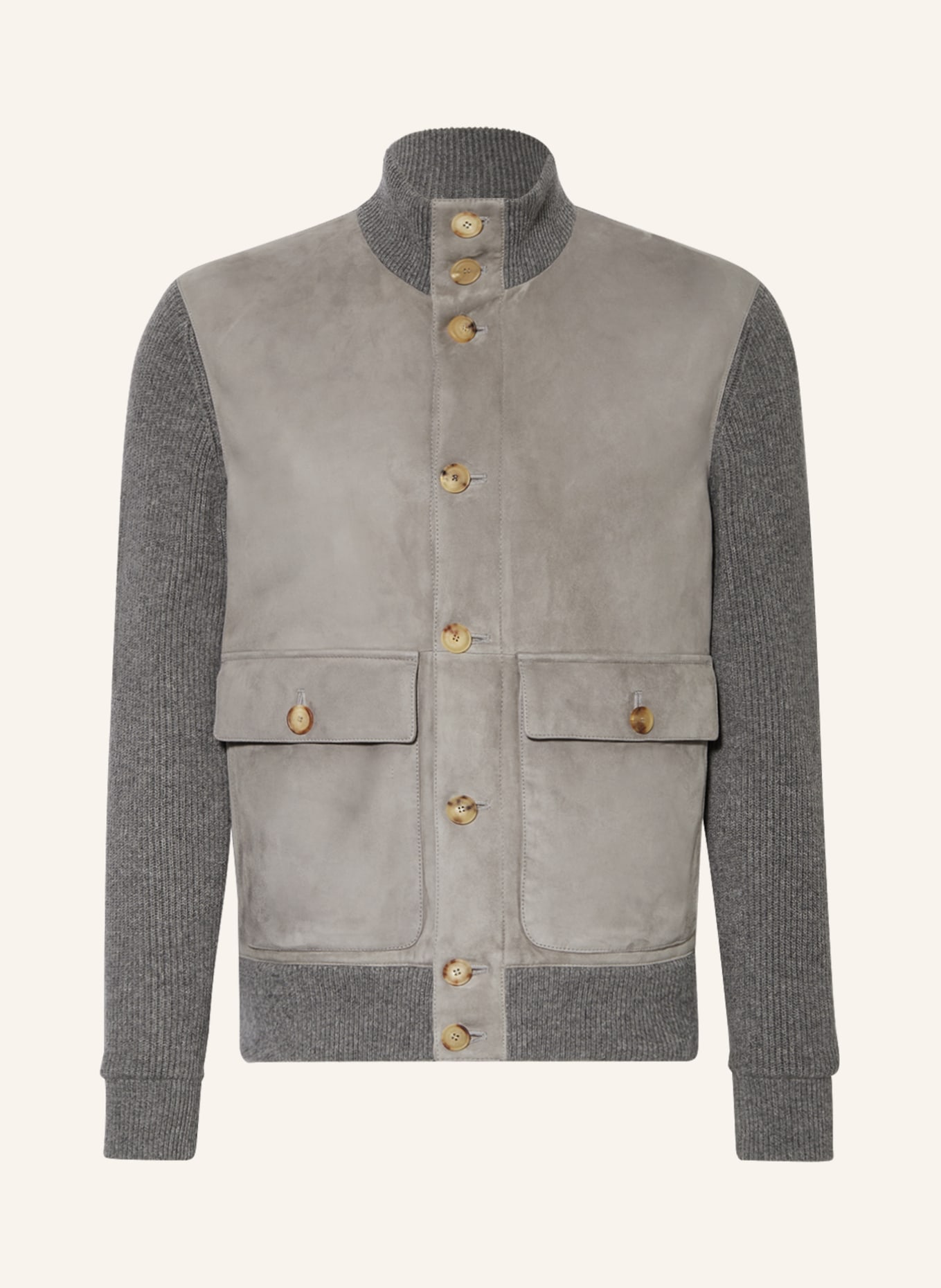 BRUNELLO CUCINELLI Bomber jacket in mixed materials with cashmere and leather, Color: GRAY (Image 1)