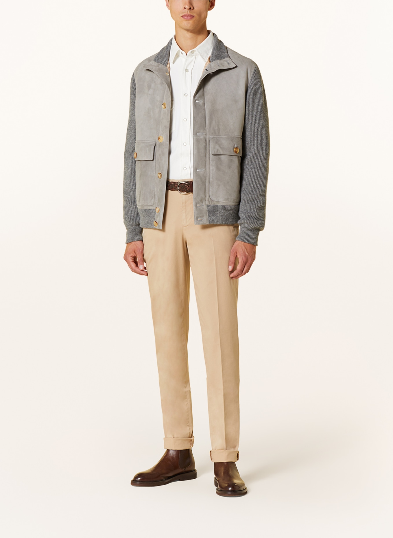 BRUNELLO CUCINELLI Bomber jacket in mixed materials with cashmere and leather, Color: GRAY (Image 2)