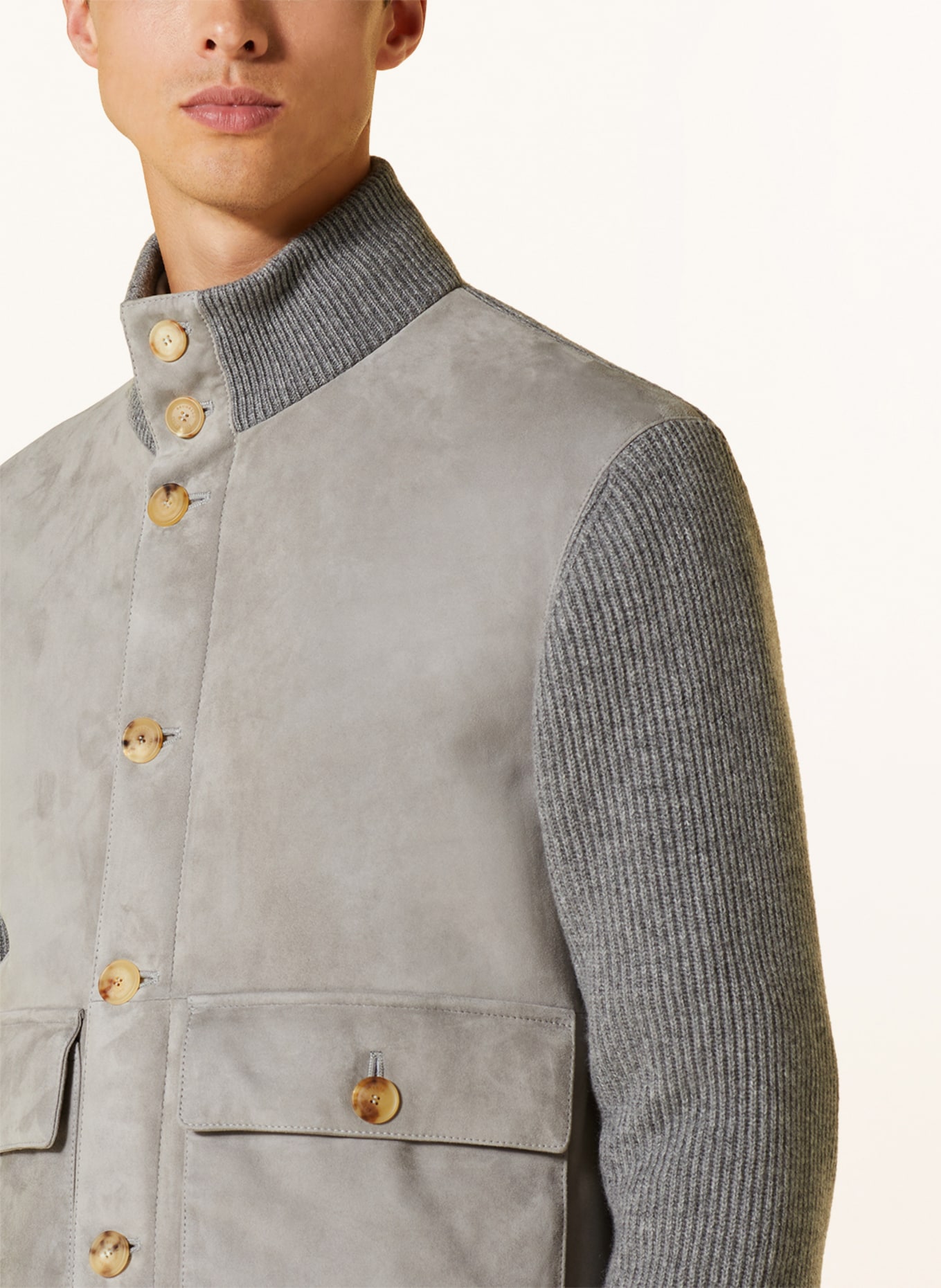 BRUNELLO CUCINELLI Bomber jacket in mixed materials with cashmere and leather, Color: GRAY (Image 4)