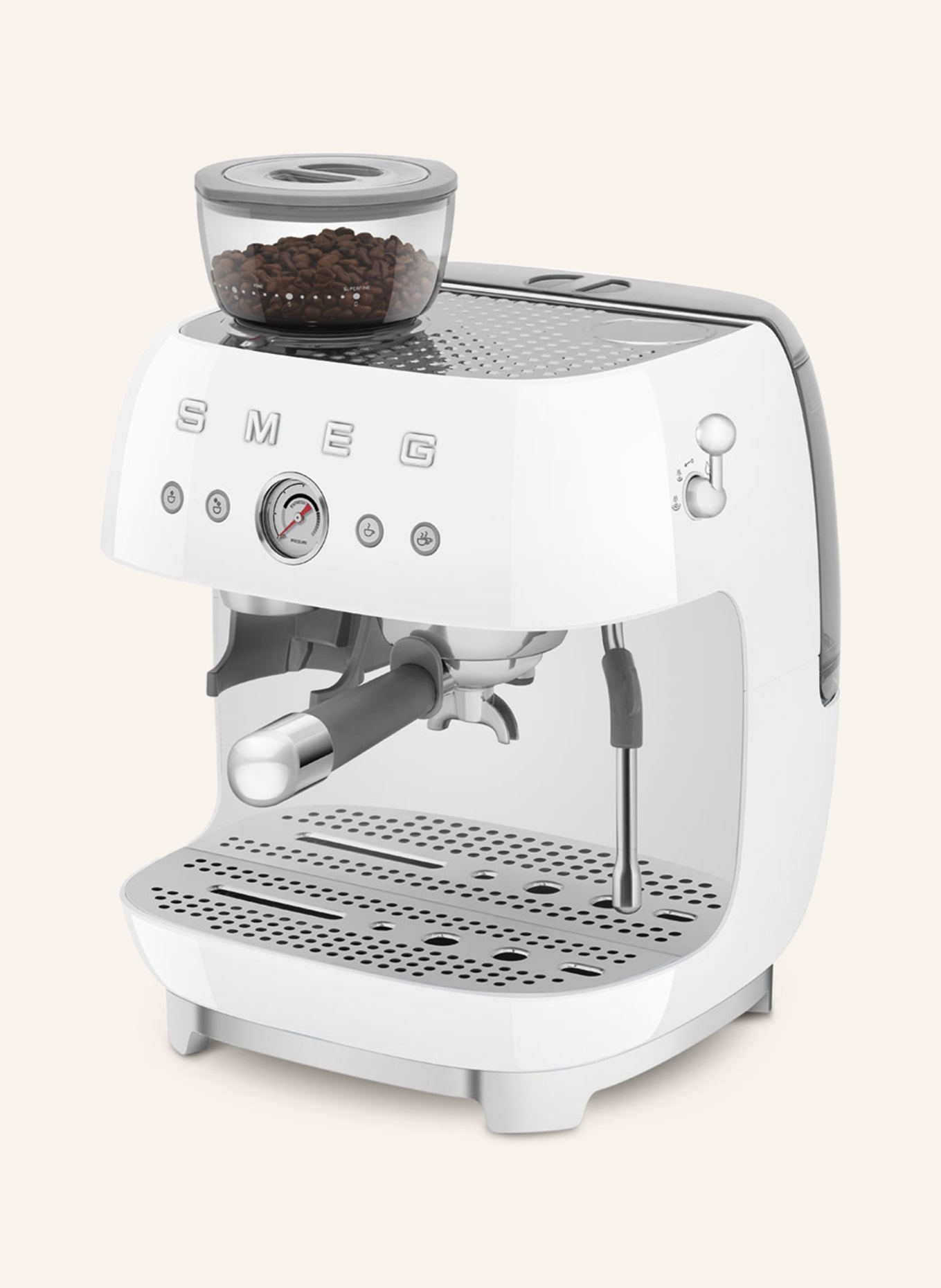 SMEG Espressomaschine ECF03 mit Kaffeemühle, Farbe: WEISS (Bild 2)