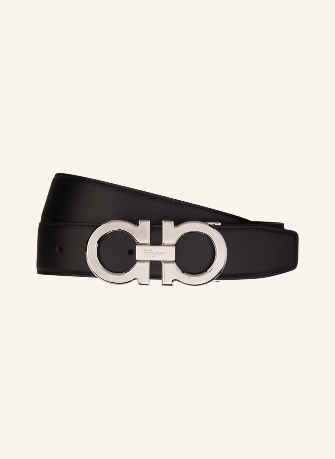 FERRAGAMO Leather belt GANCINI BUCKLE, Color: BLACK (Image 1)