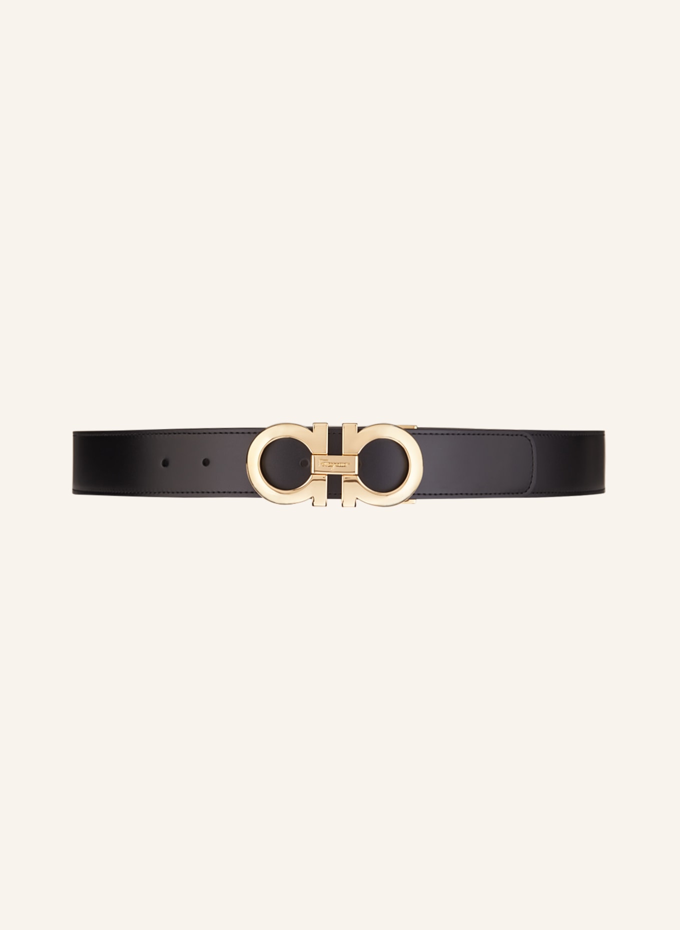FERRAGAMO Leather belt GANCINI, Color: BLACK/ GOLD (Image 2)