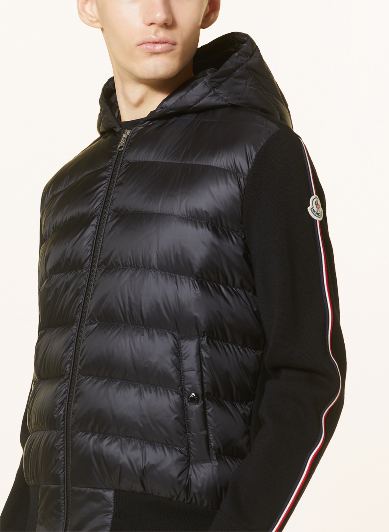 MONCLER Cardigan in mixed materials, Color: BLACK (Image 5)