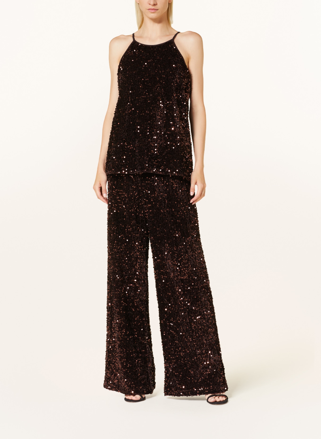 summum woman Wide leg trousers made of velvet with sequins, Color: BROWN (Image 2)