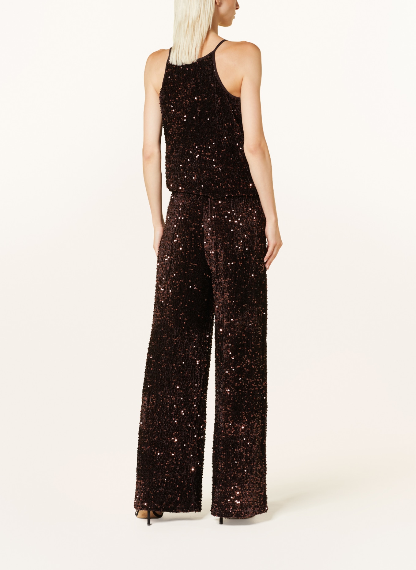 summum woman Wide leg trousers made of velvet with sequins, Color: BROWN (Image 3)