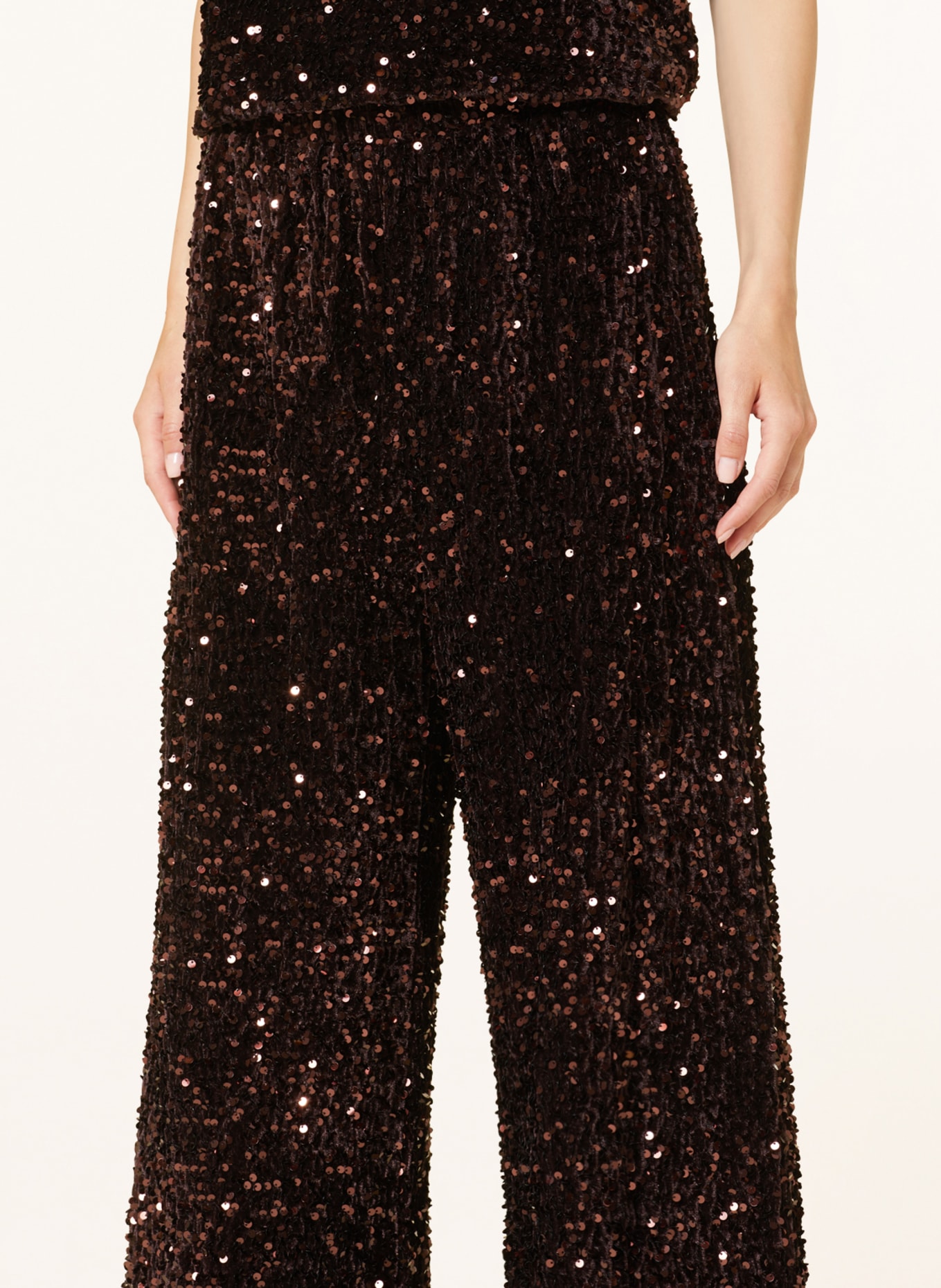 summum woman Wide leg trousers made of velvet with sequins, Color: BROWN (Image 5)