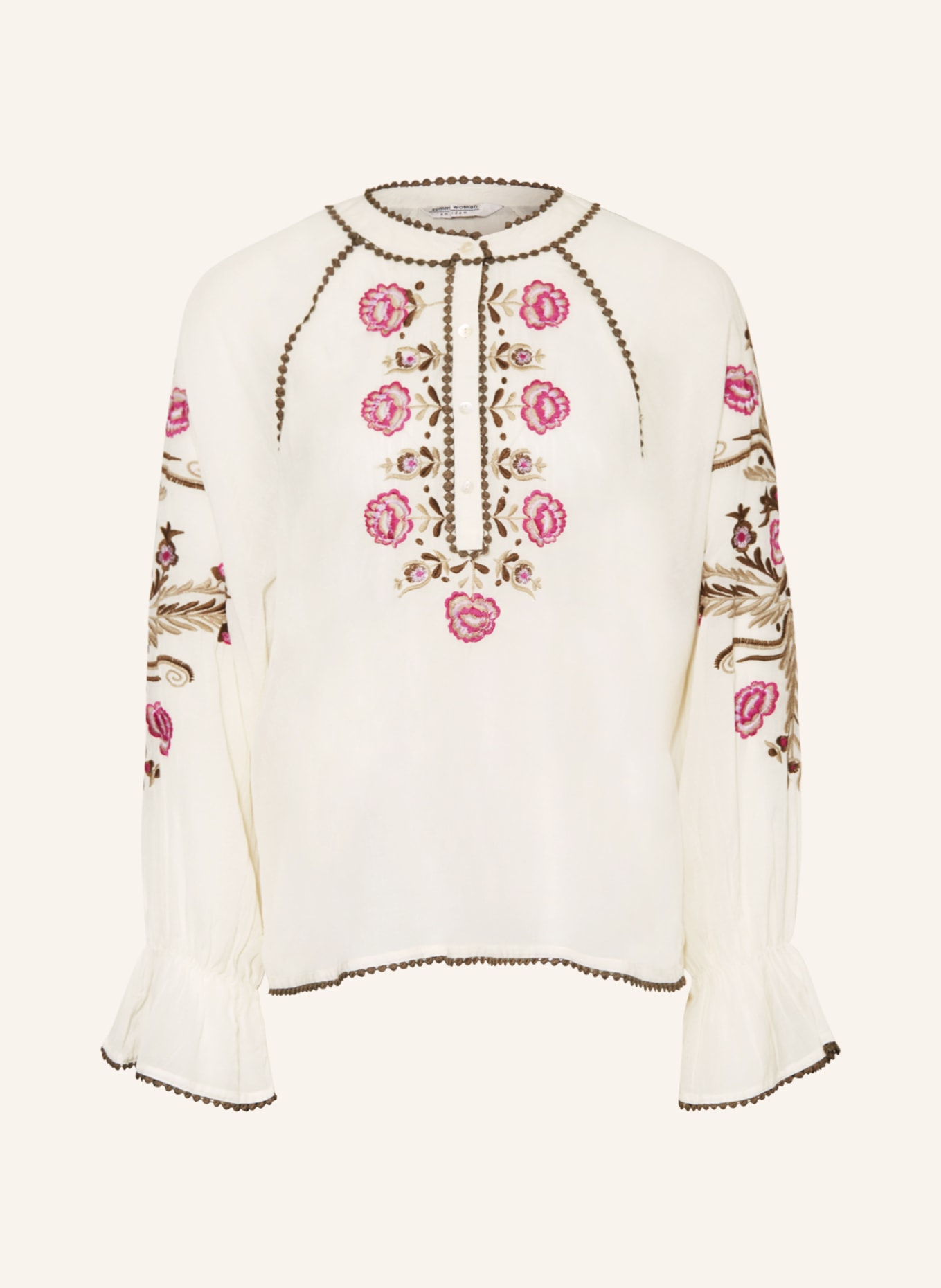 summum woman Shirt blouse with embroidery, Color: CREAM/ OLIVE/ PINK (Image 1)