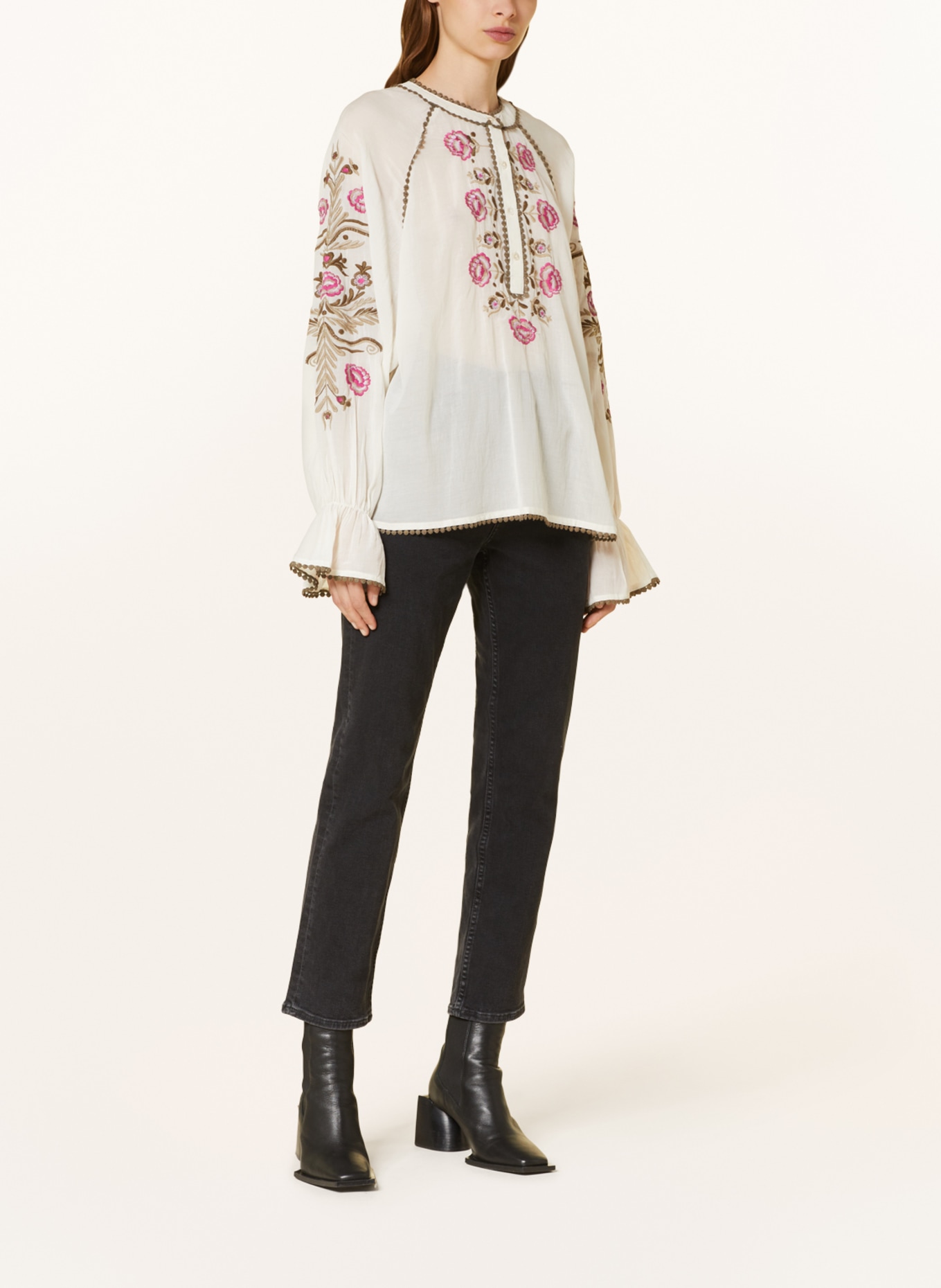 summum woman Shirt blouse with embroidery, Color: CREAM/ OLIVE/ PINK (Image 2)