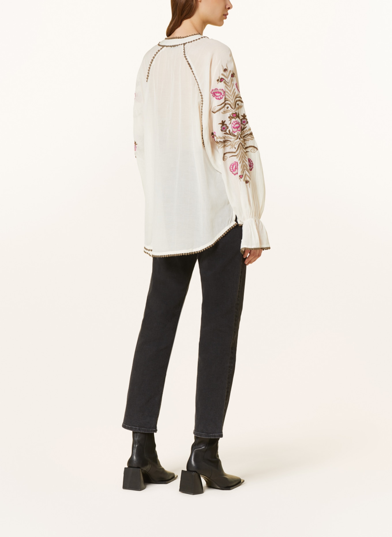 summum woman Shirt blouse with embroidery, Color: CREAM/ OLIVE/ PINK (Image 3)