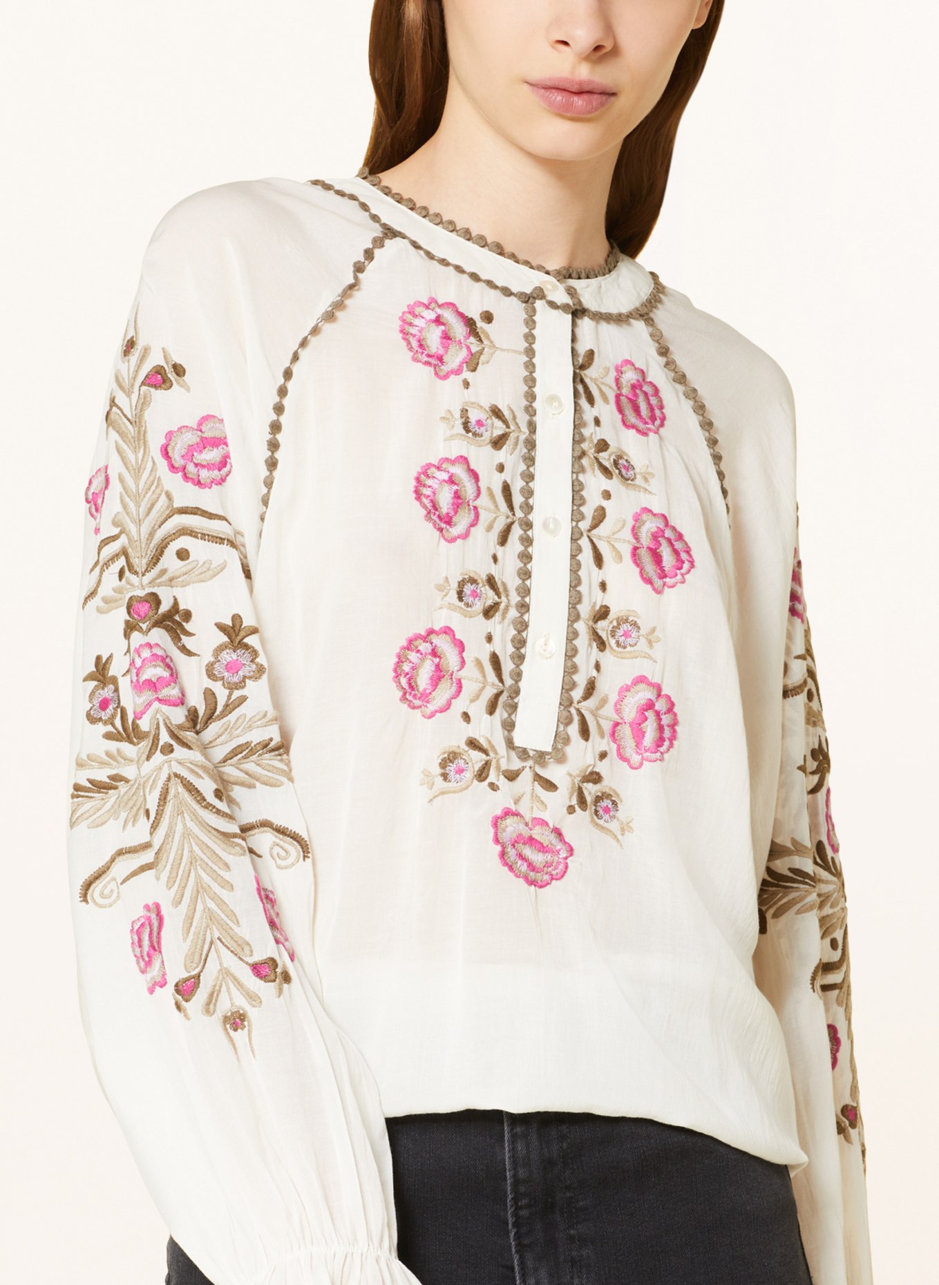 summum woman Shirt blouse with embroidery, Color: CREAM/ OLIVE/ PINK (Image 4)