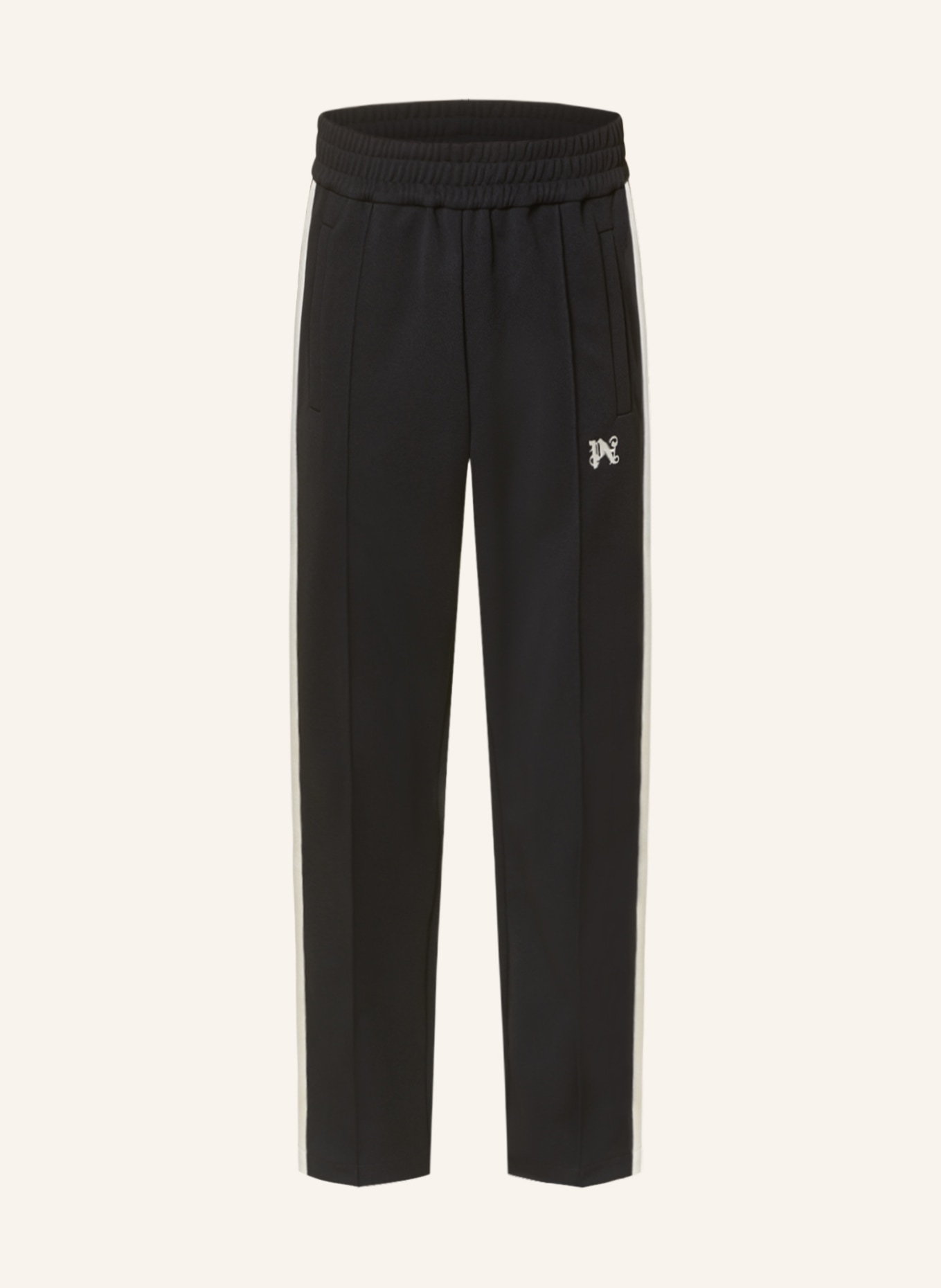 Palm Angels Pants in jogger style with tuxedo stripes, Color: BLACK/ CREAM (Image 1)