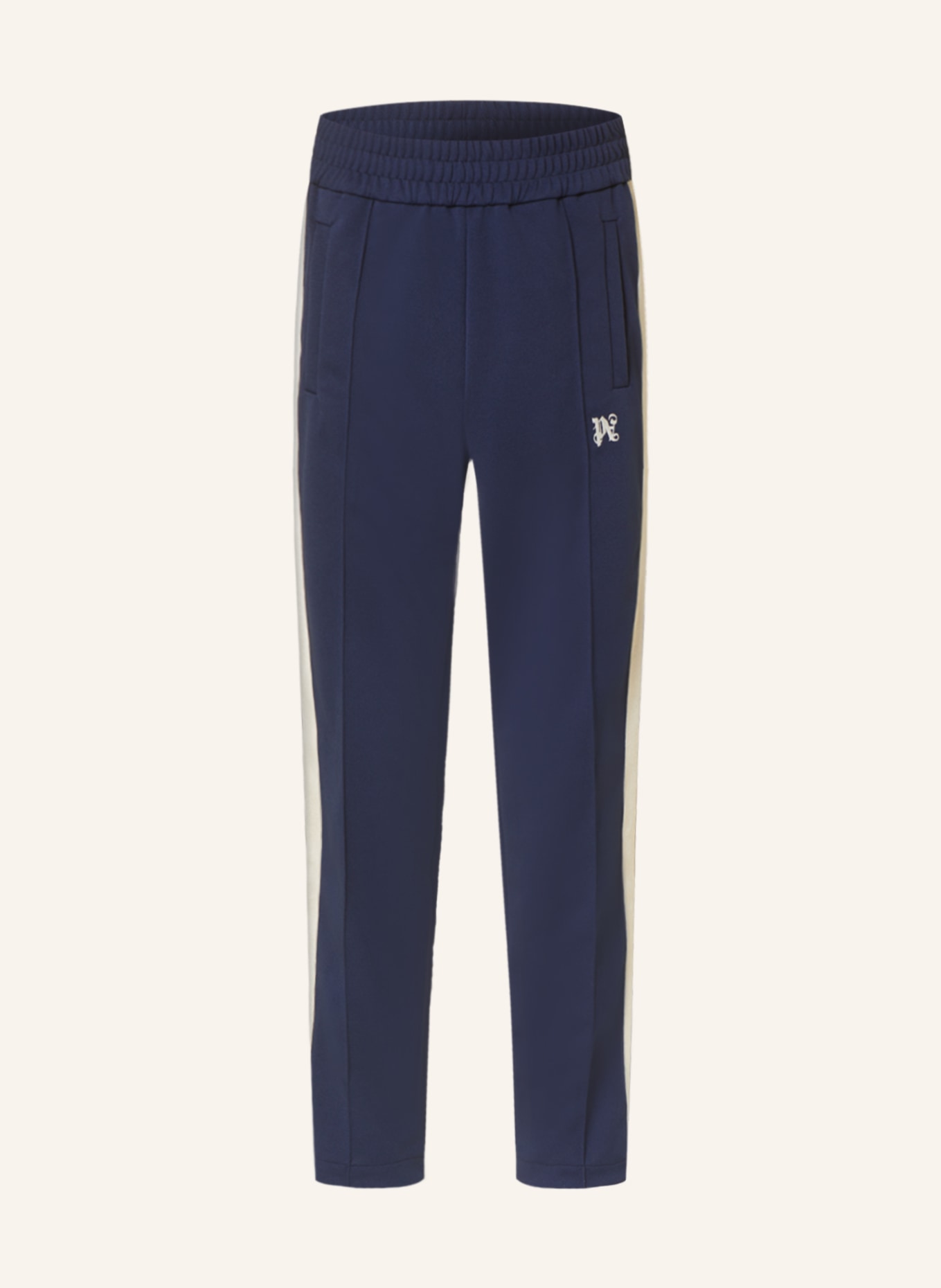 Palm Angels Pants in jogger style with tuxedo stripes, Color: BLUE/ CREAM (Image 1)