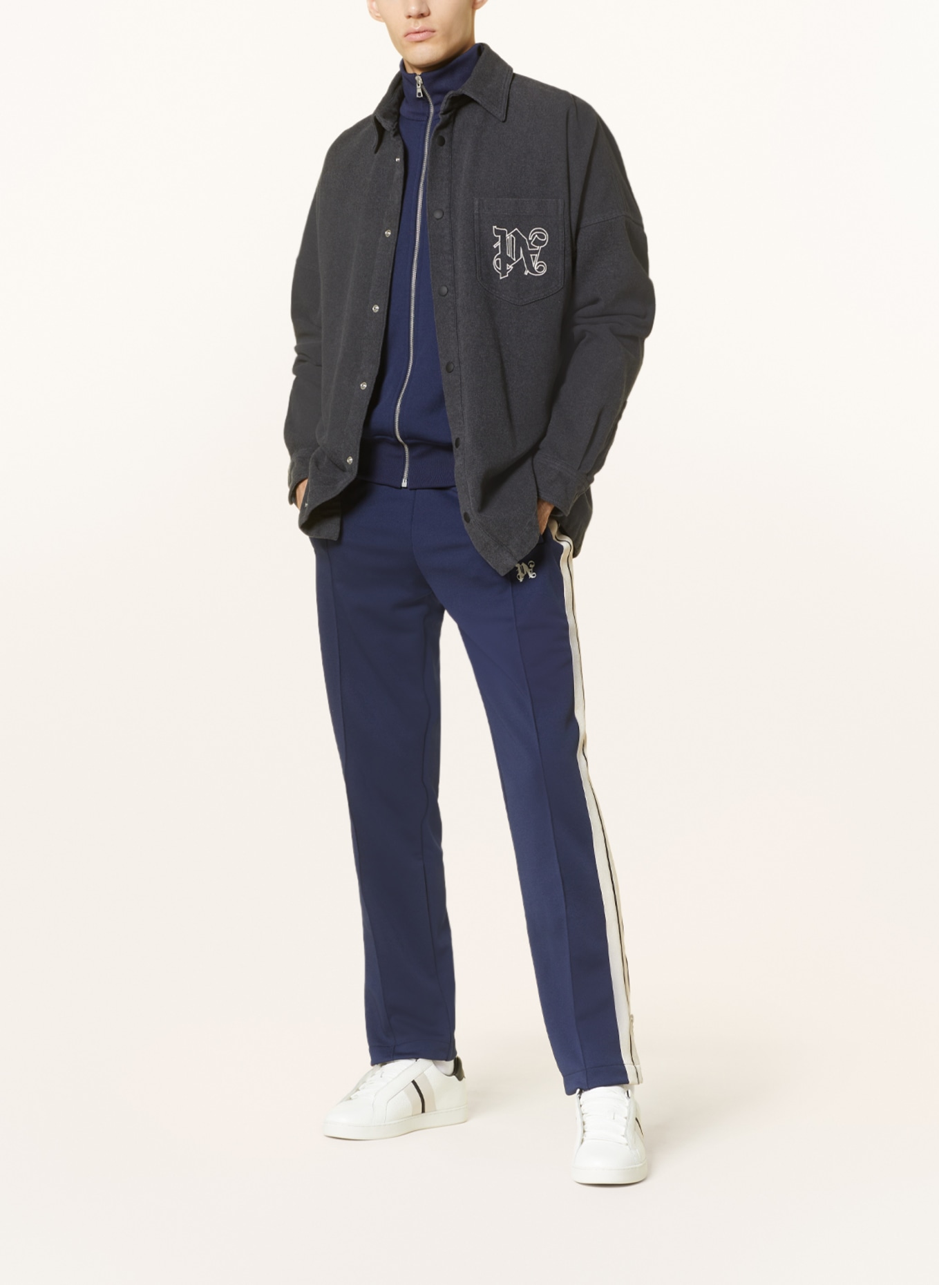 Palm Angels Pants in jogger style with tuxedo stripes, Color: BLUE/ CREAM (Image 2)