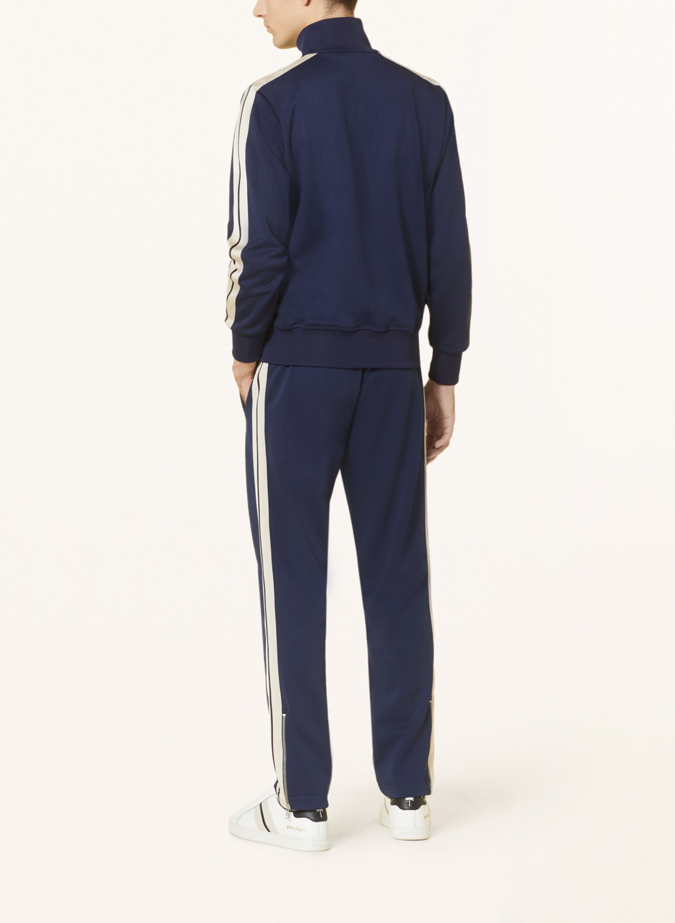 Palm Angels Pants in jogger style with tuxedo stripes, Color: BLUE/ CREAM (Image 3)
