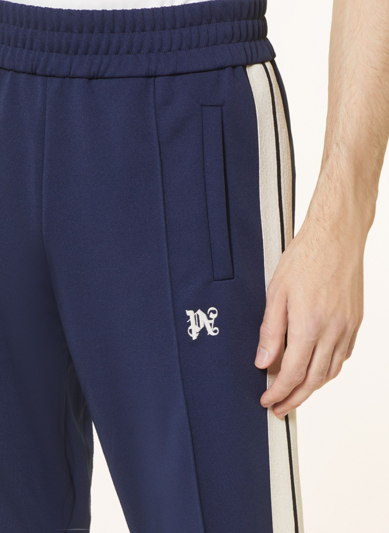 Palm Angels Pants in jogger style with tuxedo stripes, Color: BLUE/ CREAM (Image 5)
