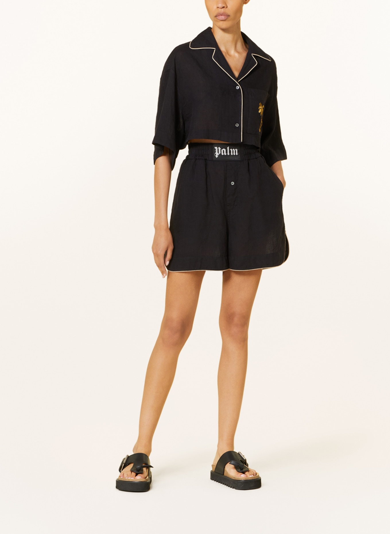 Palm Angels Linen shorts, Color: BLACK (Image 2)