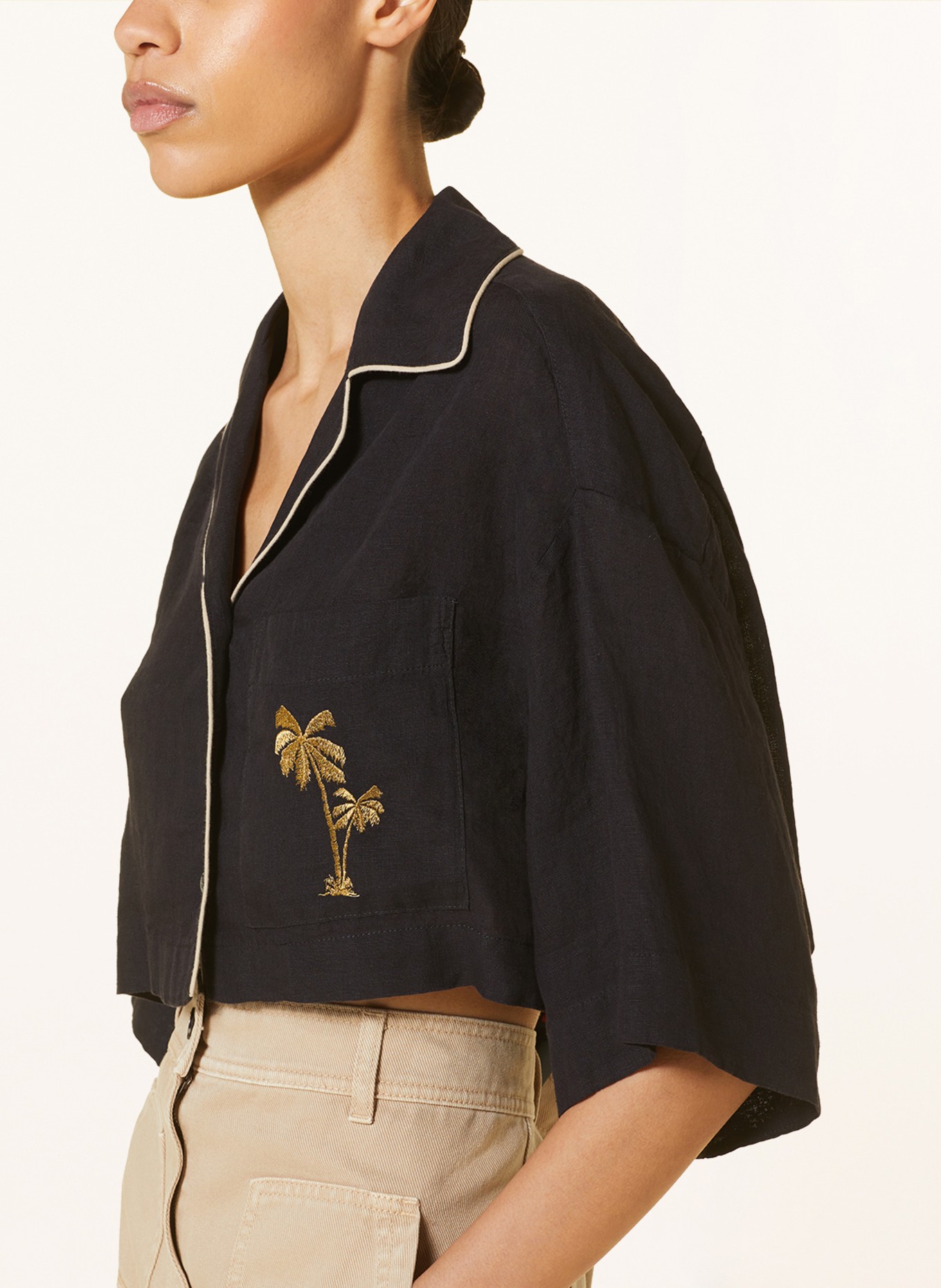 Palm Angels Cropped blouse made of linen, Color: BLACK/ GOLD (Image 4)