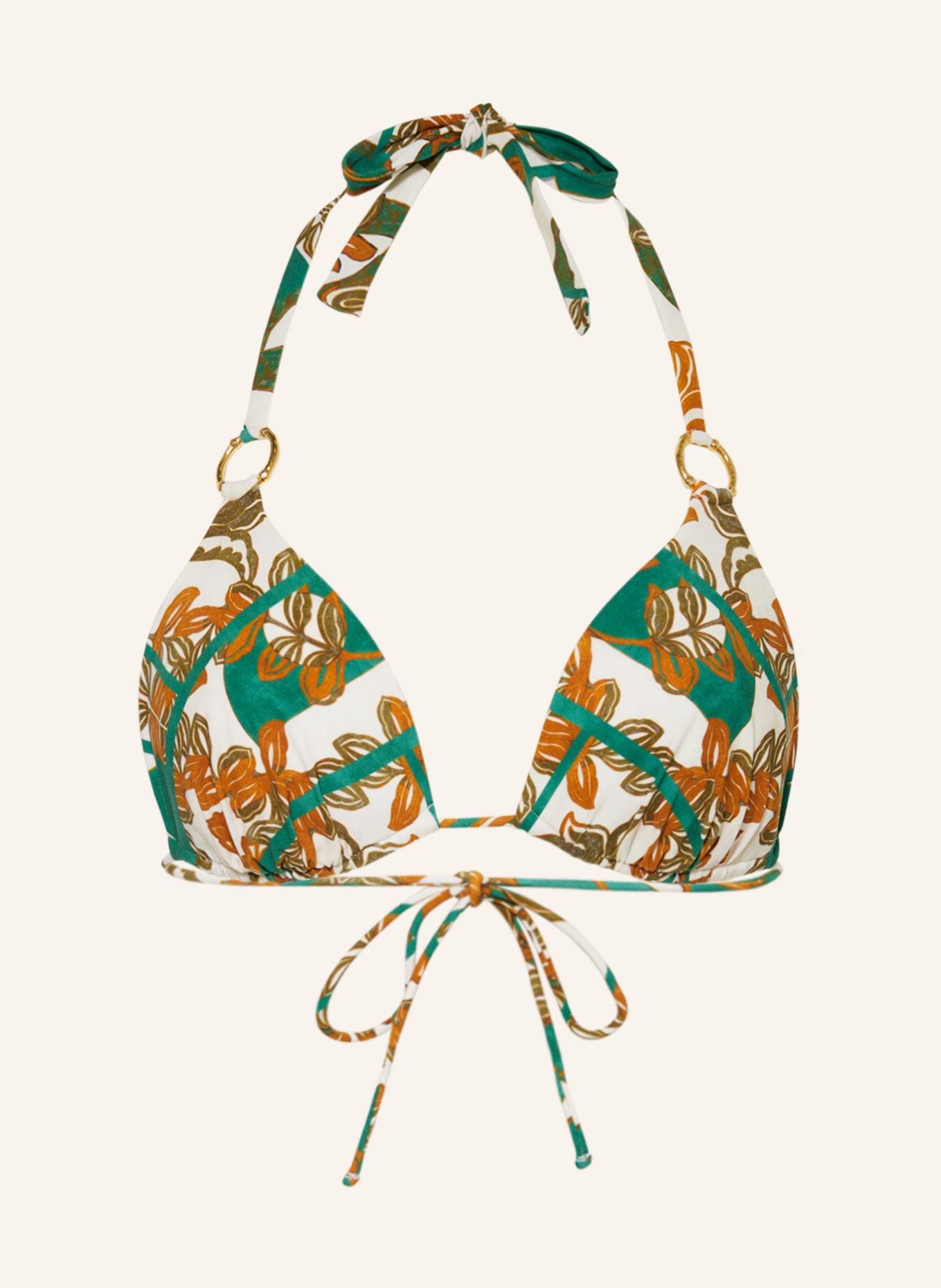 MARYAN MEHLHORN Triangle bikini top PERCEPTIONS, Color: CREAM/ GREEN/ COGNAC (Image 1)