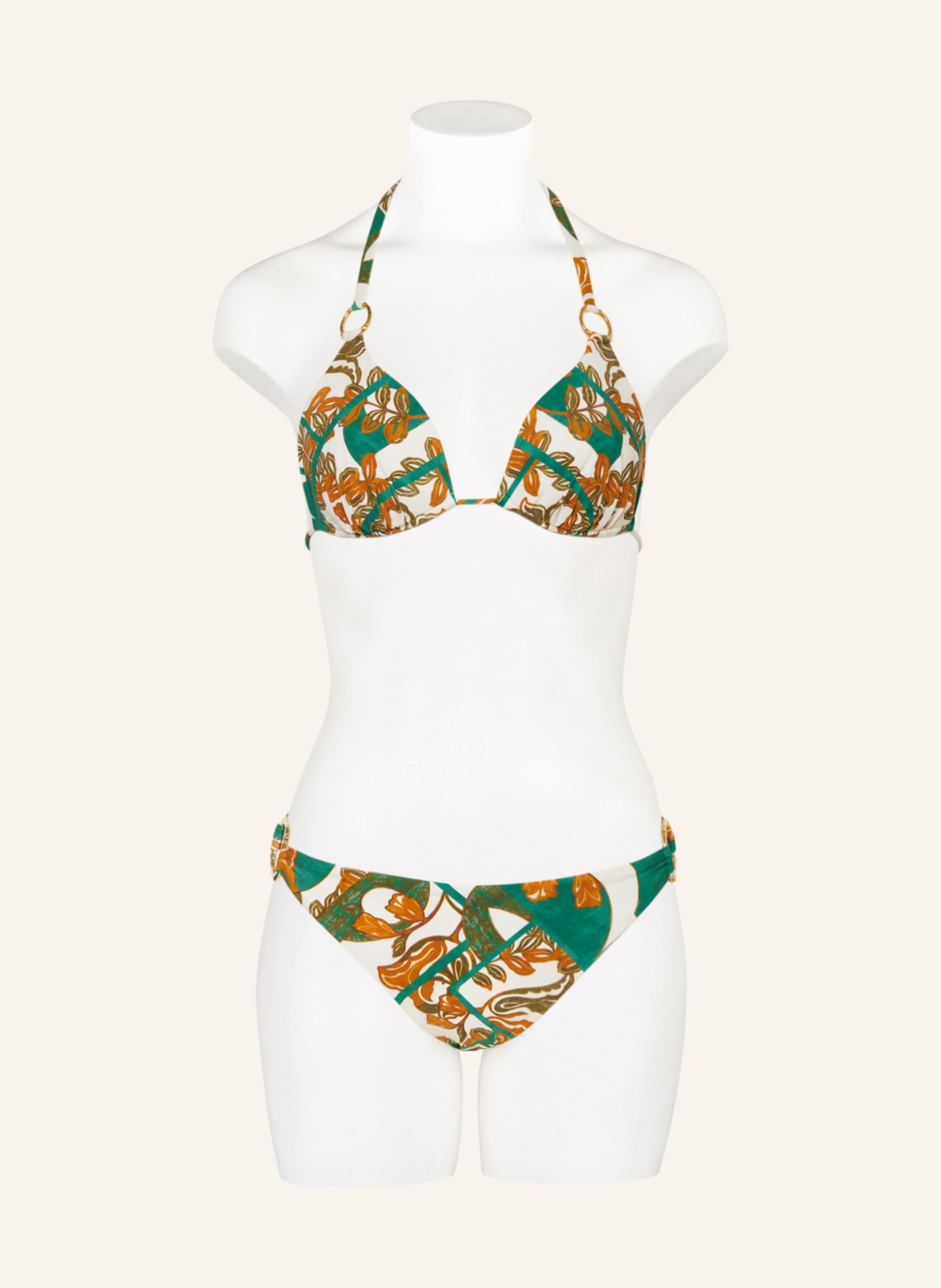 MARYAN MEHLHORN Triangle bikini top PERCEPTIONS, Color: CREAM/ GREEN/ COGNAC (Image 2)