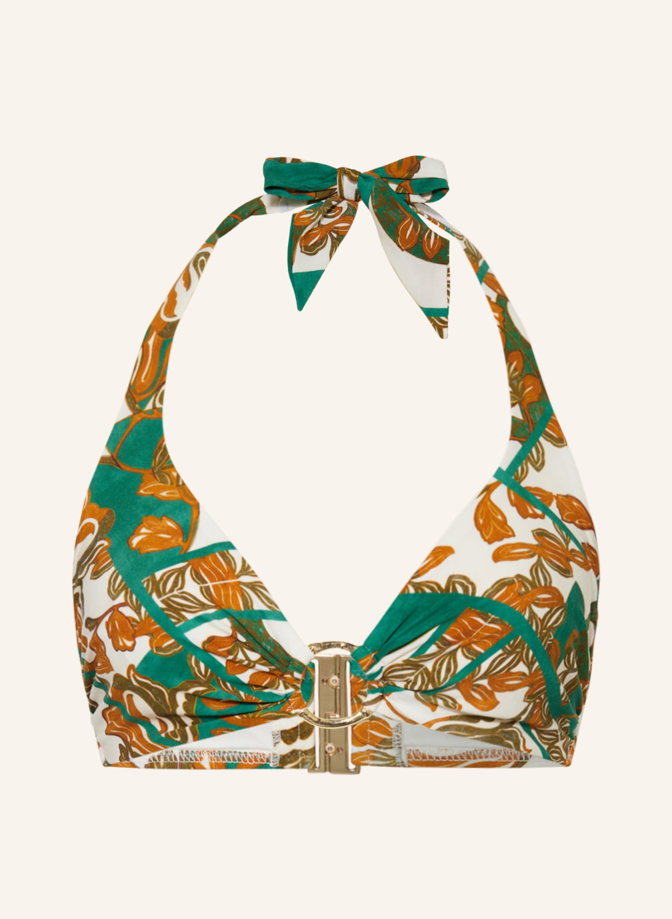 MARYAN MEHLHORN Halter neck bikini top PERCEPTIONS, Color: ECRU/ GREEN/ COGNAC (Image 1)