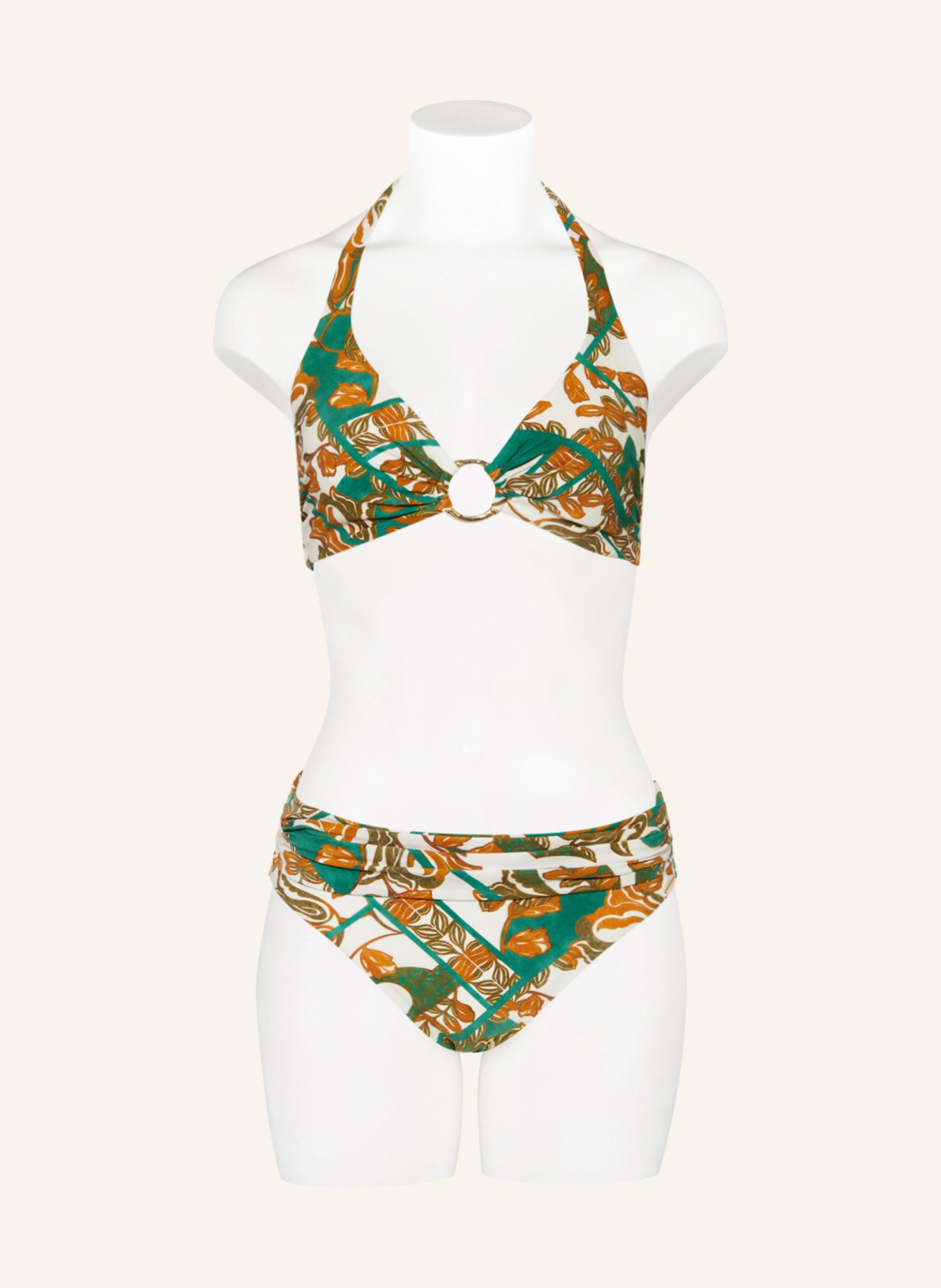 MARYAN MEHLHORN Halter neck bikini top PERCEPTIONS, Color: ECRU/ GREEN/ COGNAC (Image 2)