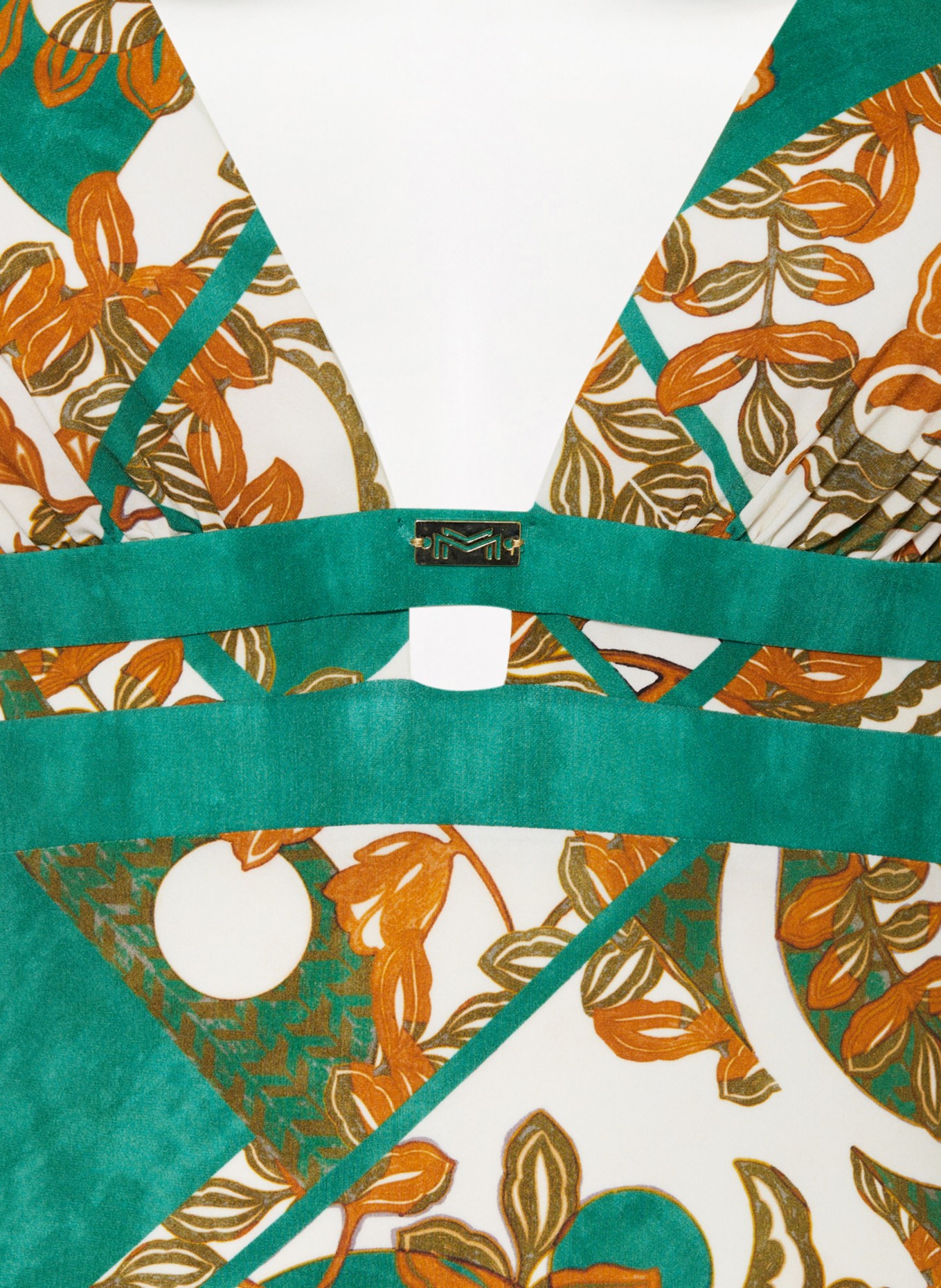 MARYAN MEHLHORN Halter neck swimsuit PERCEPTIONS, Color: ECRU/ GREEN/ COGNAC (Image 4)
