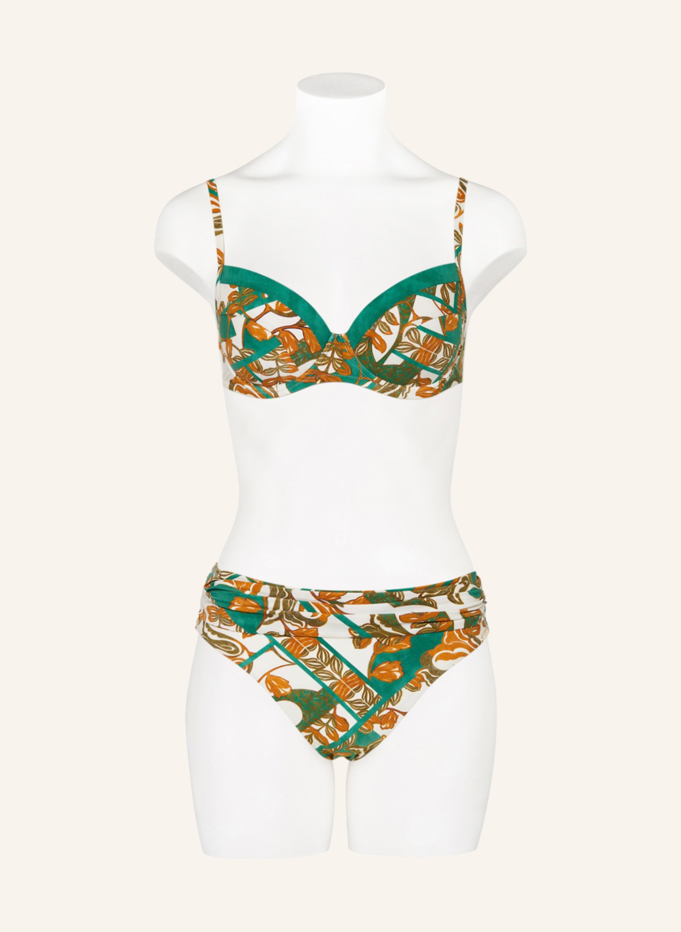 MARYAN MEHLHORN High-waist bikini bottoms PERCEPTIONS, Color: ECRU/ GREEN/ COGNAC (Image 2)