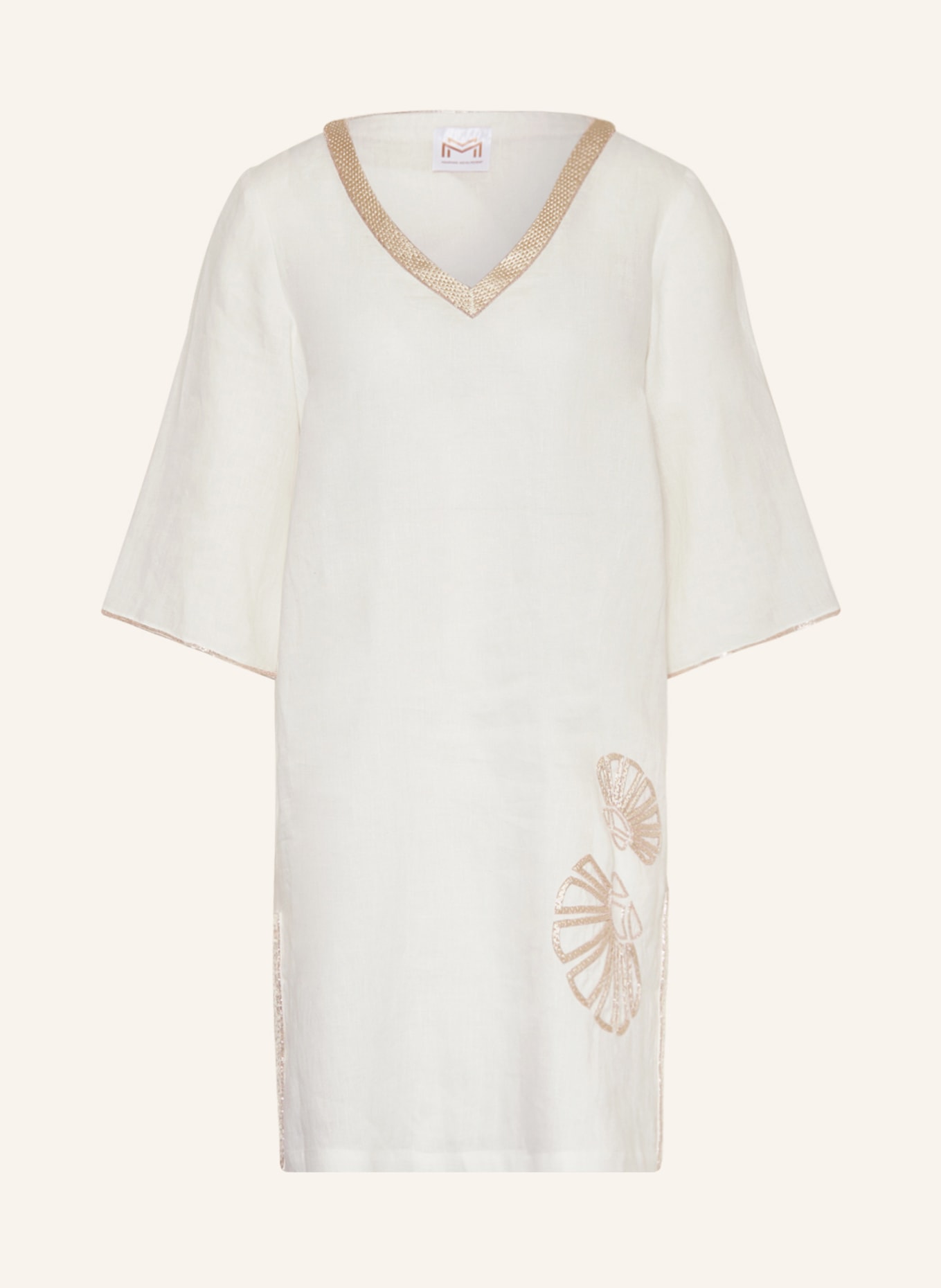 MARYAN MEHLHORN Lněná tunika THE WHITE COLLECTION s ozdobnými perličkami, Barva: BÍLÁ/ BÉŽOVÁ (Obrázek 1)