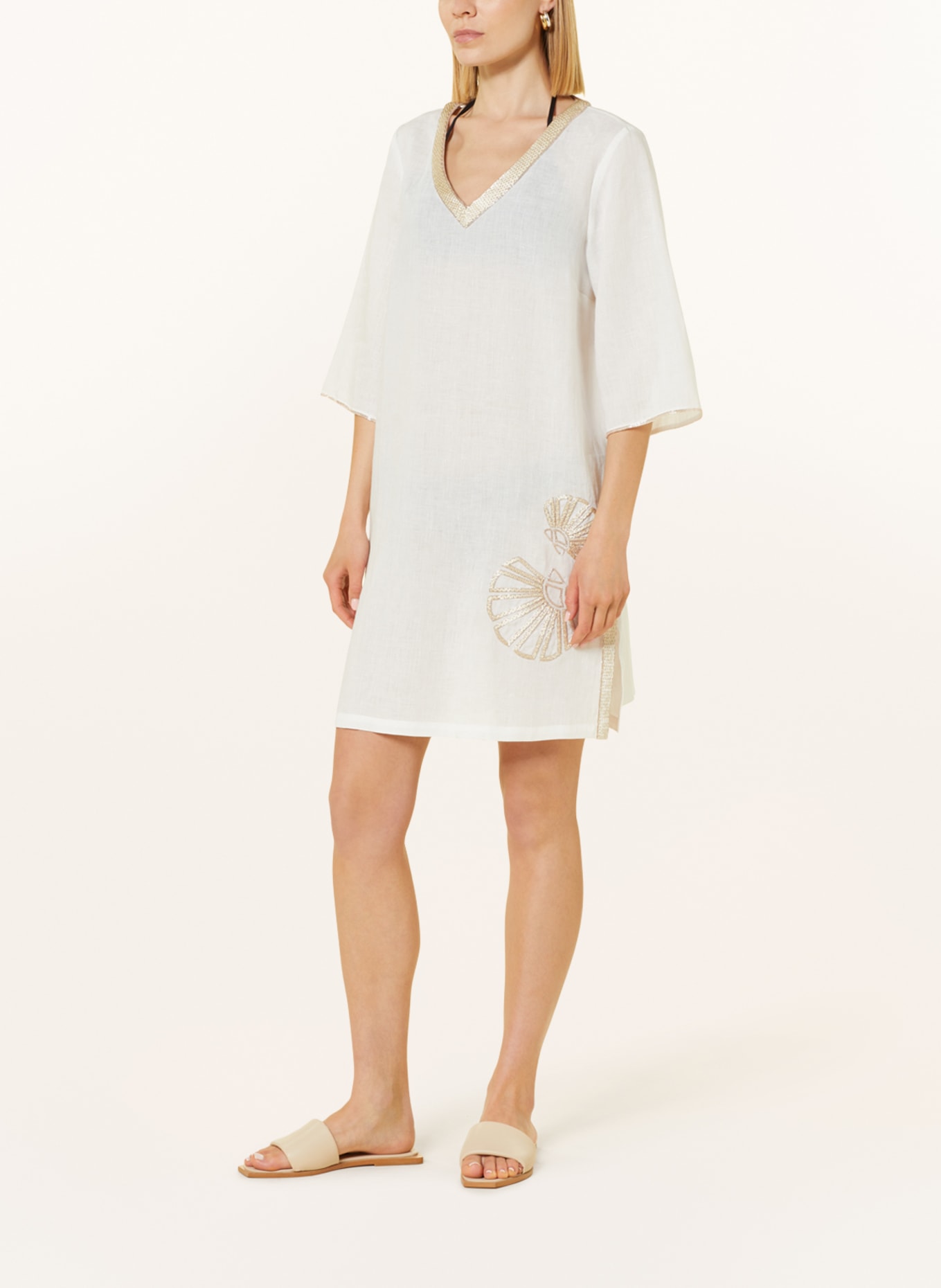 MARYAN MEHLHORN Linen tunic THE WHITE COLLECTION with decorative beads, Color: WHITE/ BEIGE (Image 2)